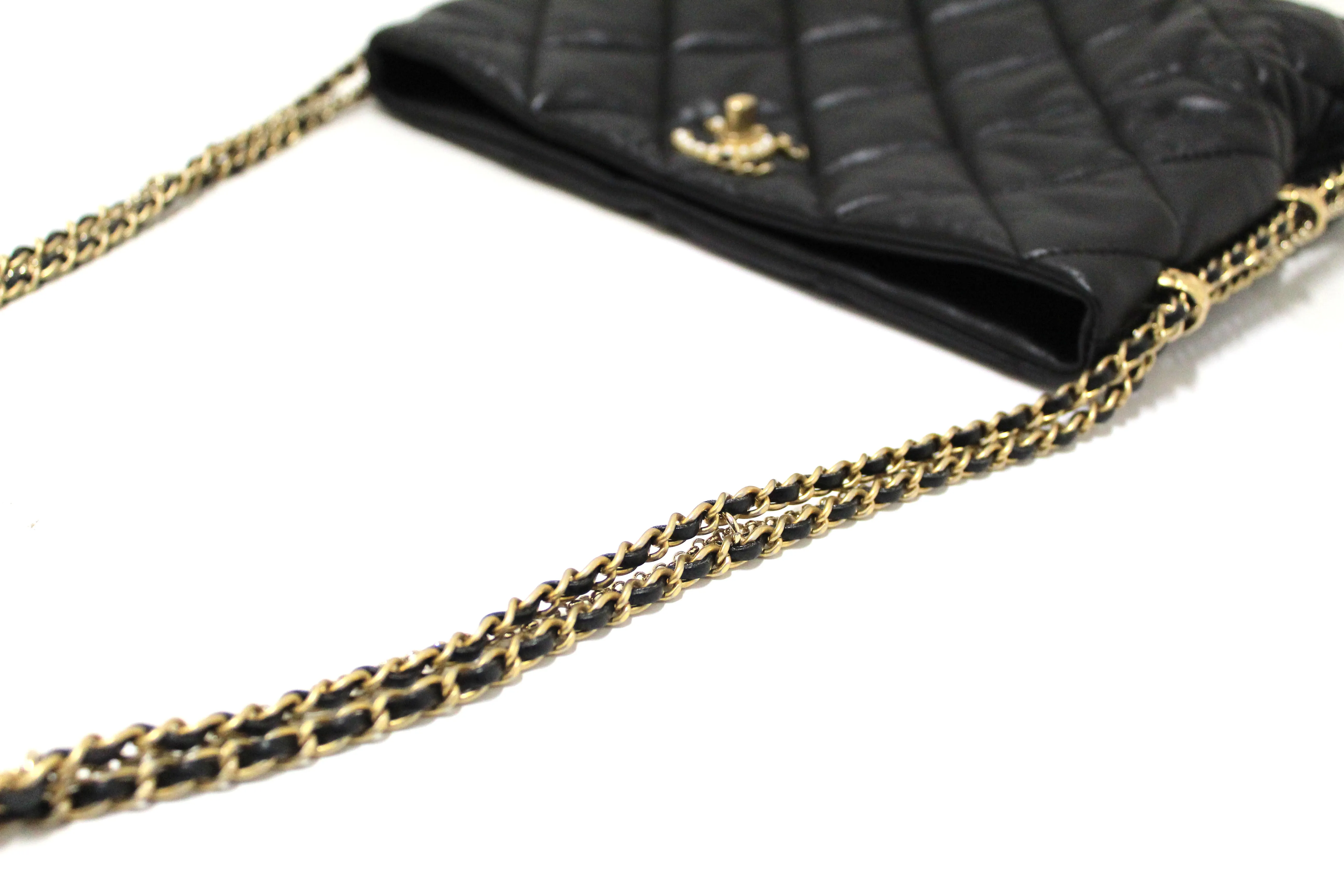 Authentic Chanel Black Lambskin Quilted Crush on Chains Hobo Bag