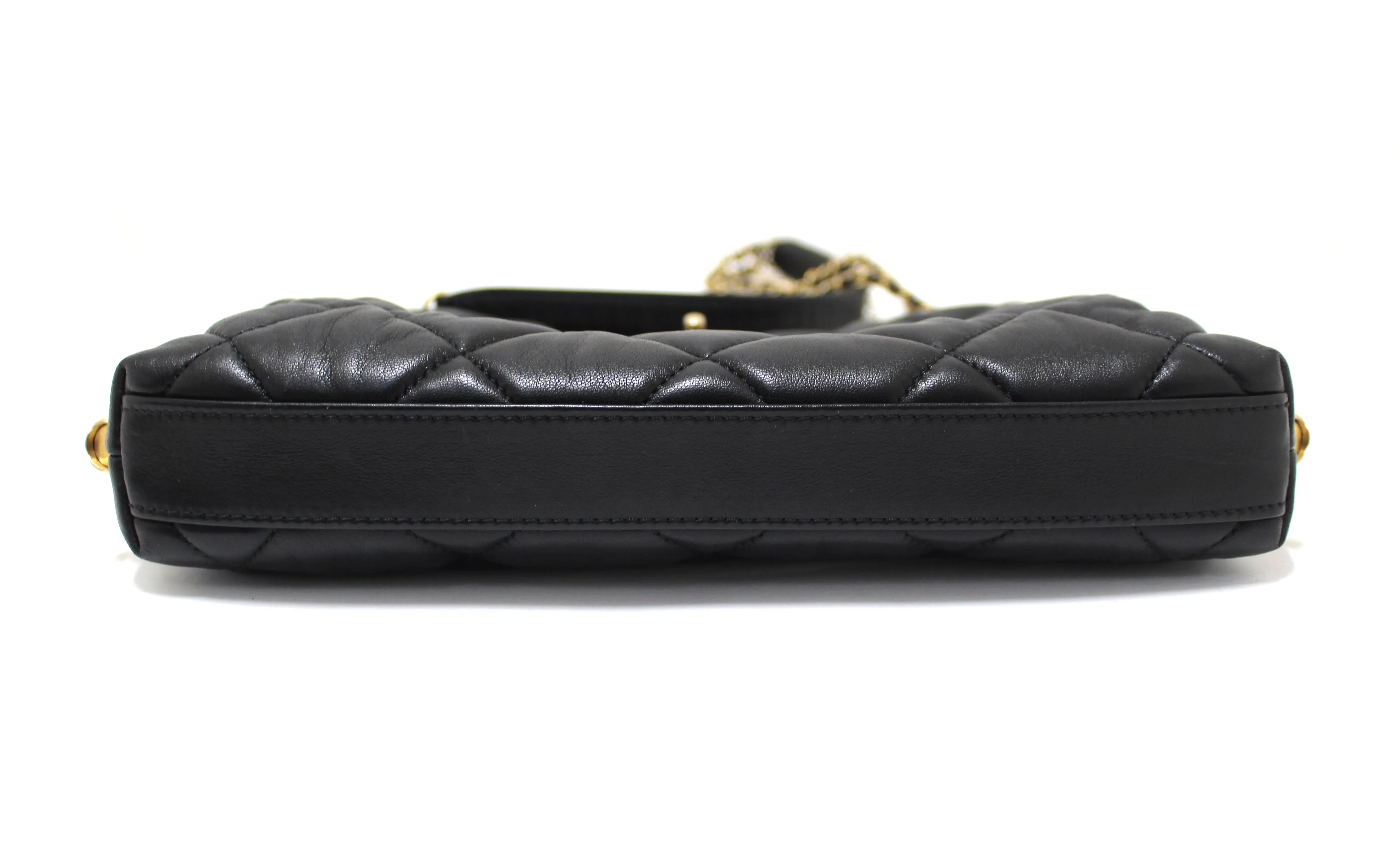 Authentic Chanel Black Lambskin Quilted Crush on Chains Hobo Bag