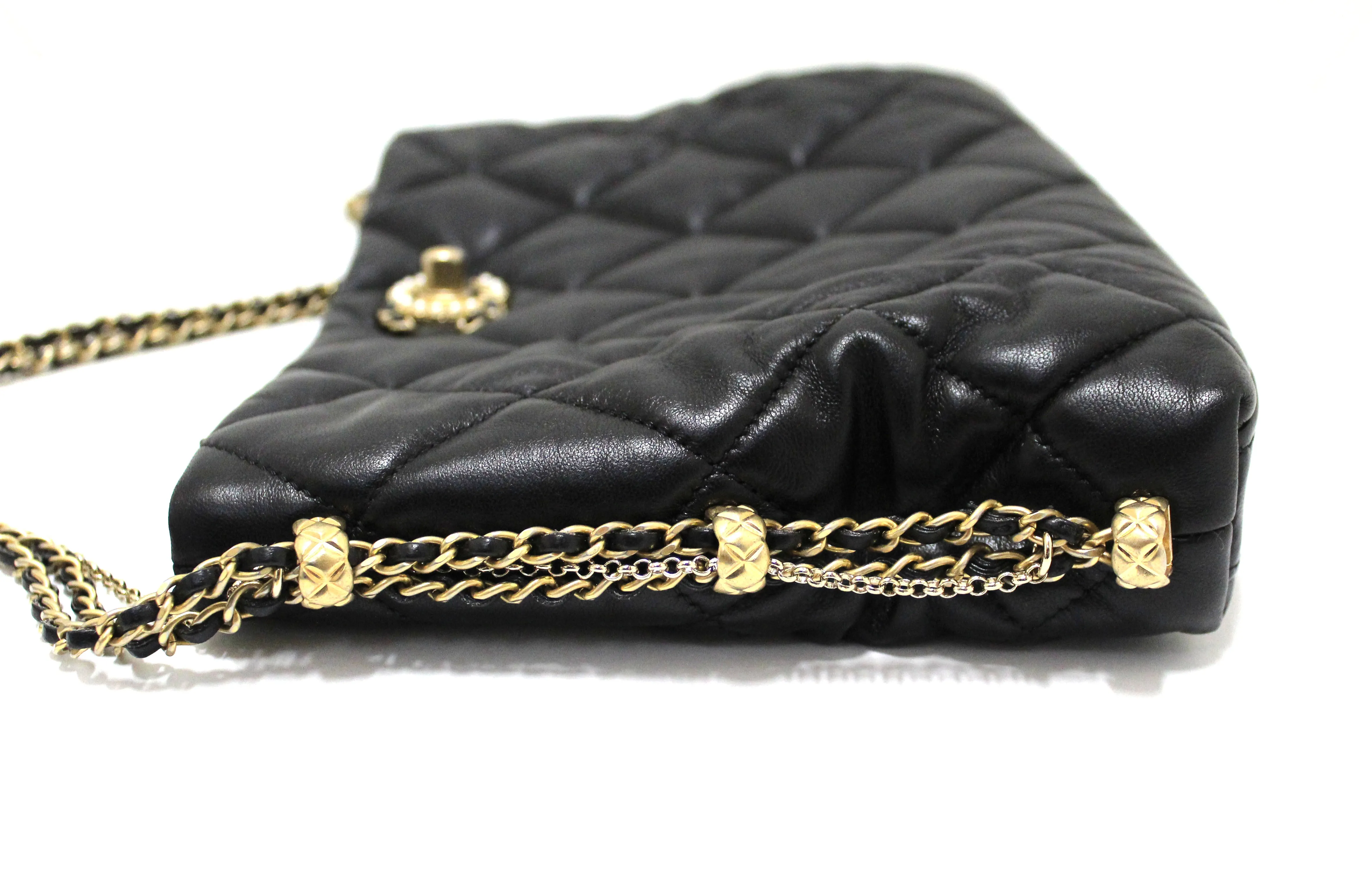 Authentic Chanel Black Lambskin Quilted Crush on Chains Hobo Bag