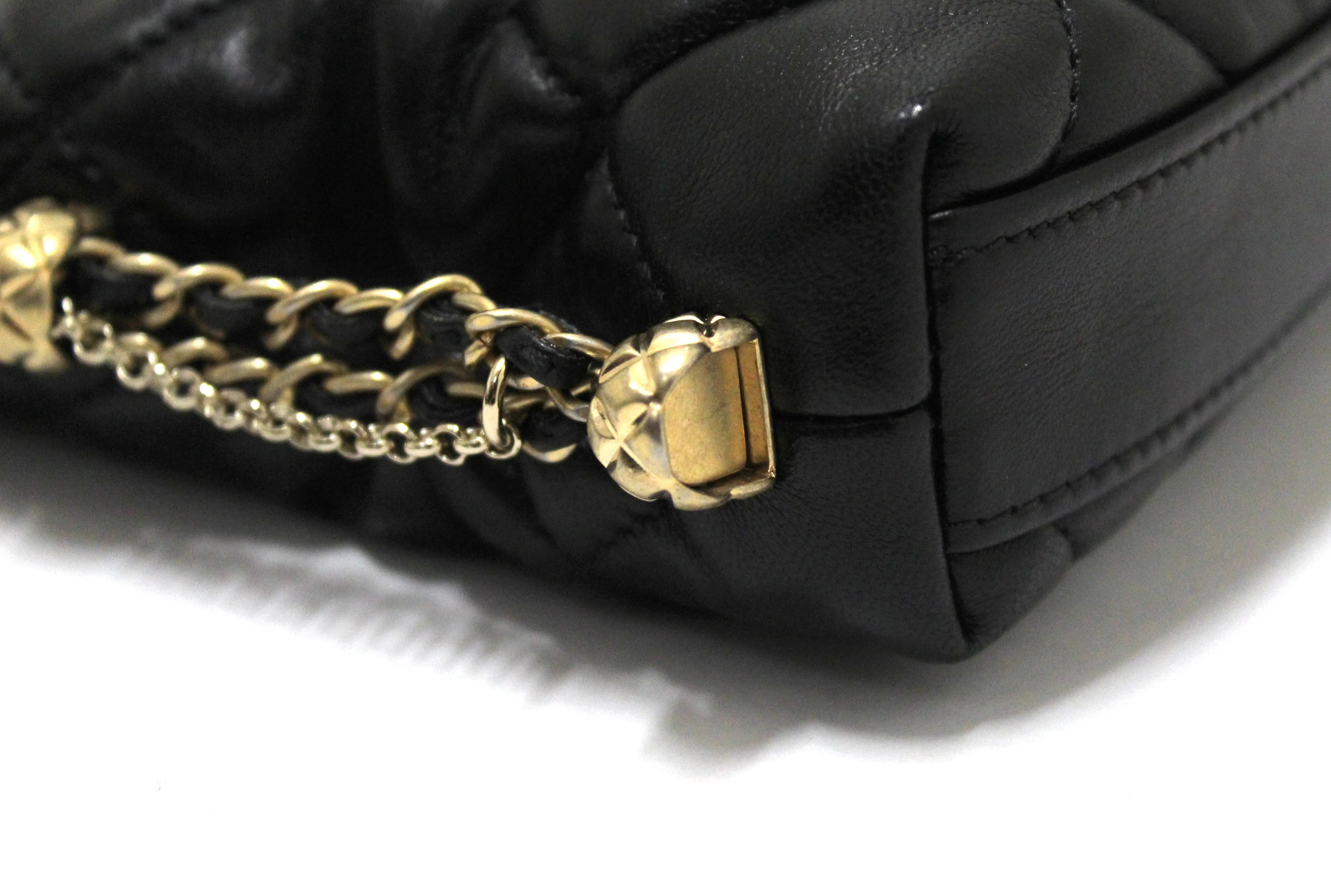 Authentic Chanel Black Lambskin Quilted Crush on Chains Hobo Bag