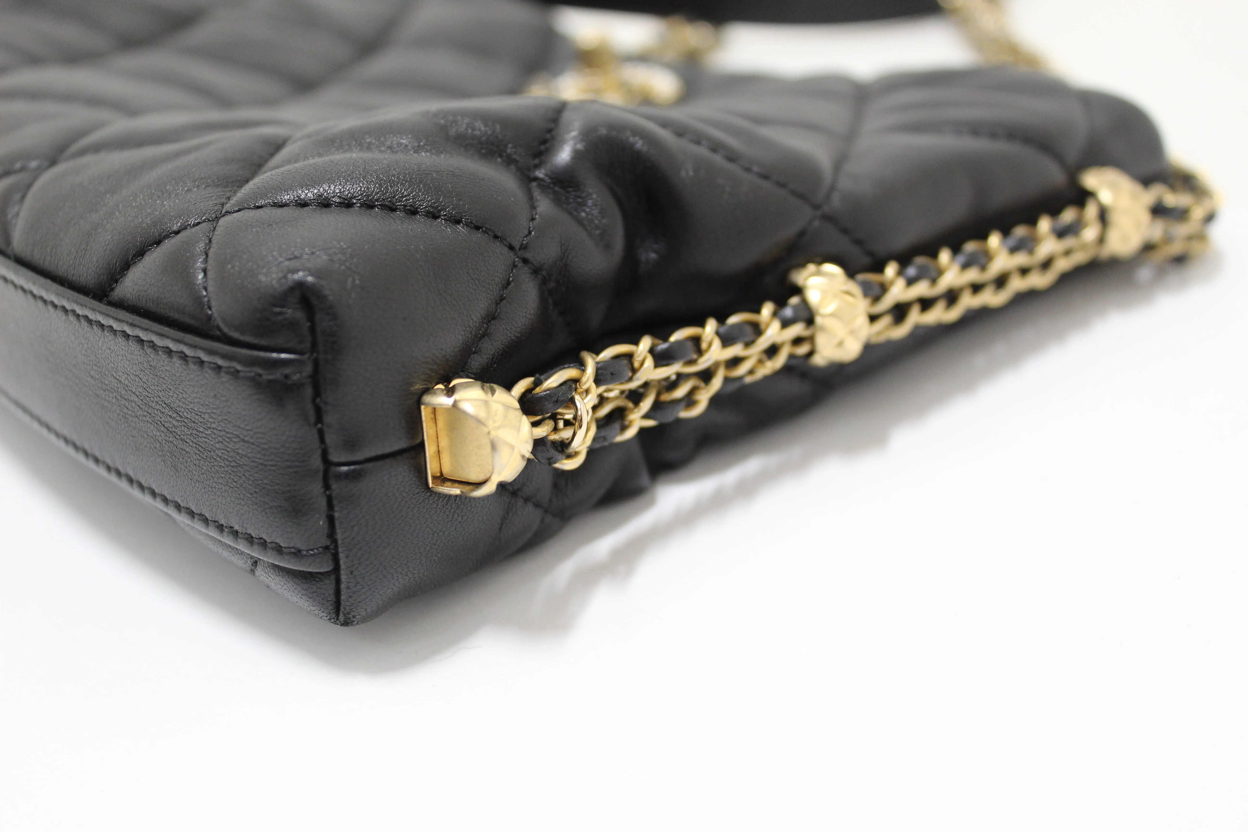 Authentic Chanel Black Lambskin Quilted Crush on Chains Hobo Bag