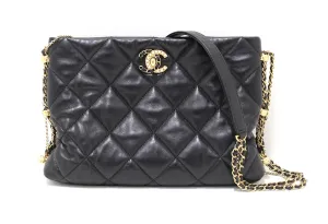 Authentic Chanel Black Lambskin Quilted Crush on Chains Hobo Bag