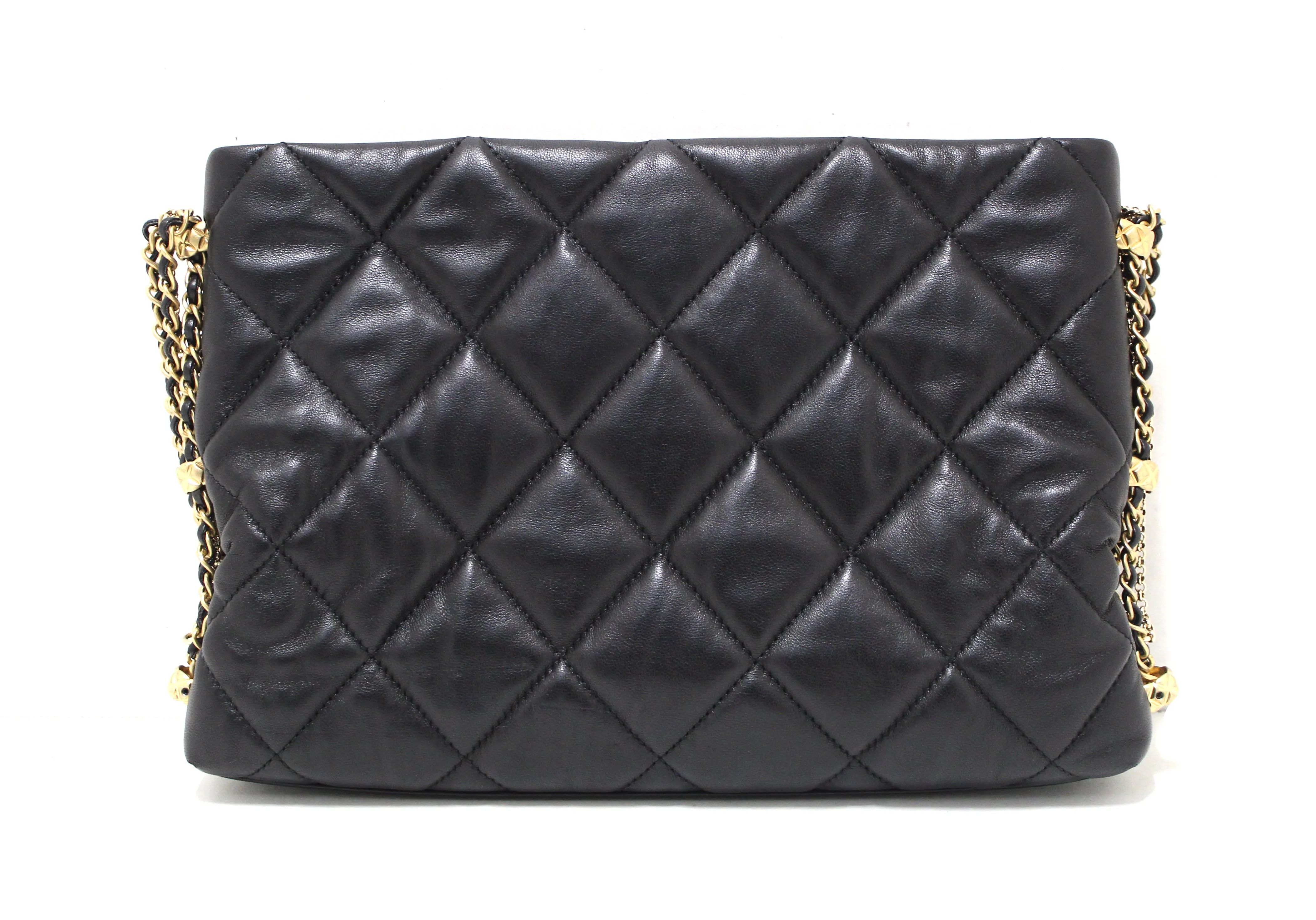 Authentic Chanel Black Lambskin Quilted Crush on Chains Hobo Bag