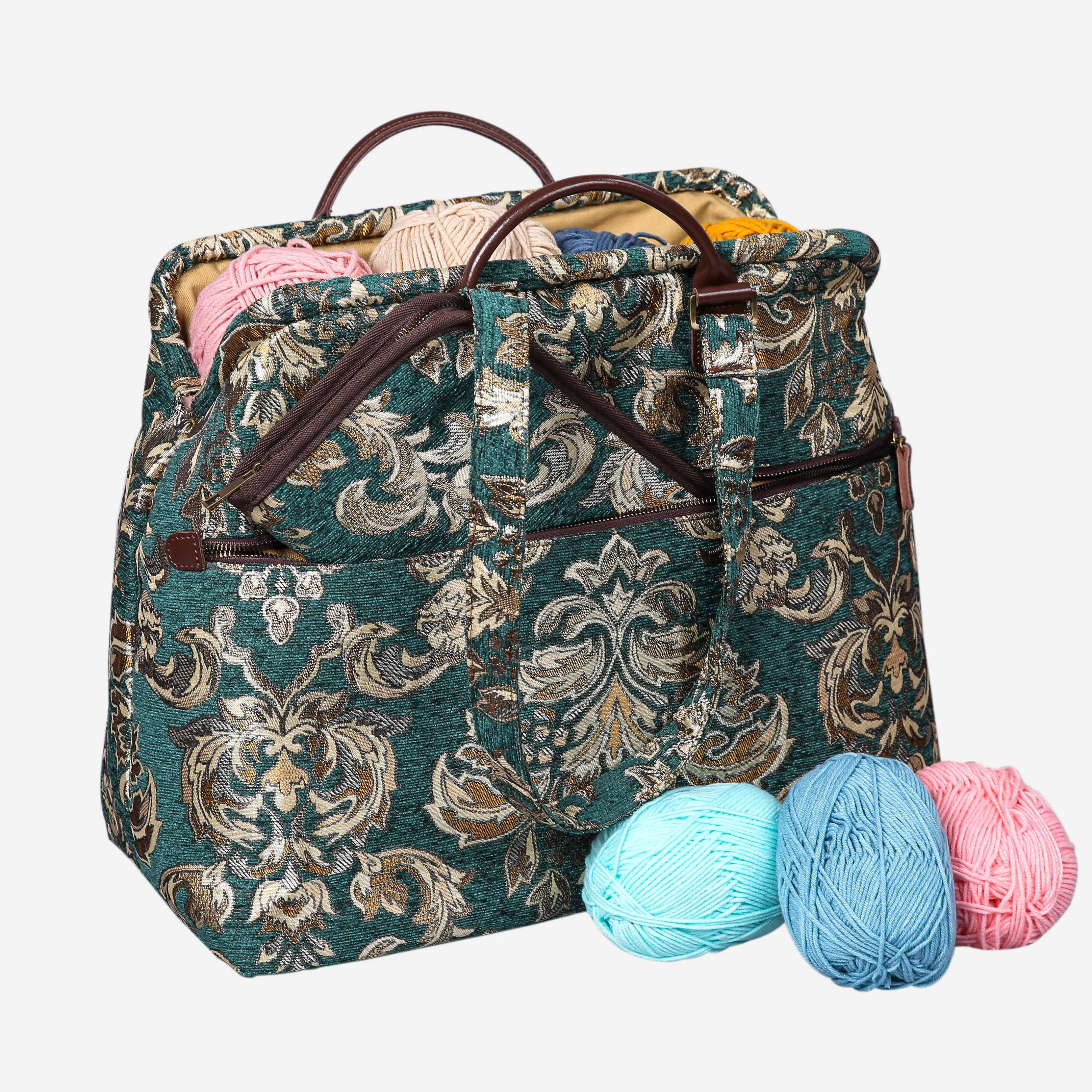 Blossom Green-Gold Knitting Project Bag