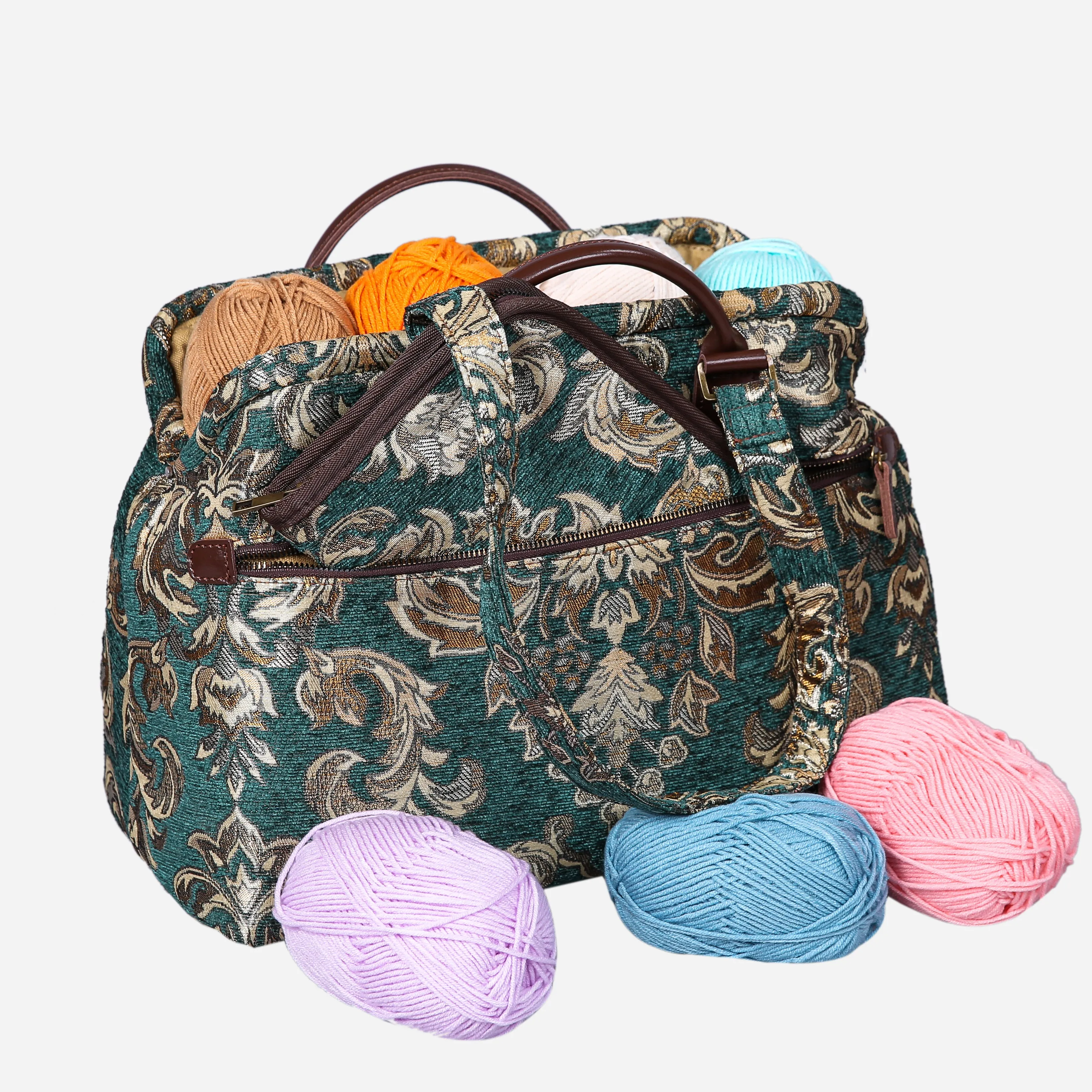 Blossom Green-Gold Knitting Project Bag