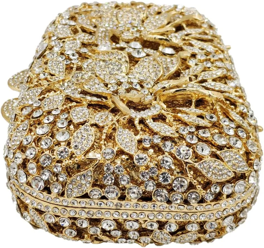 Boutique De FGG Flowers Women Crystal Clutch Purses Evening Minaudiere Bags Wedding Party Bridal Rhinestones Handbags,Mini
