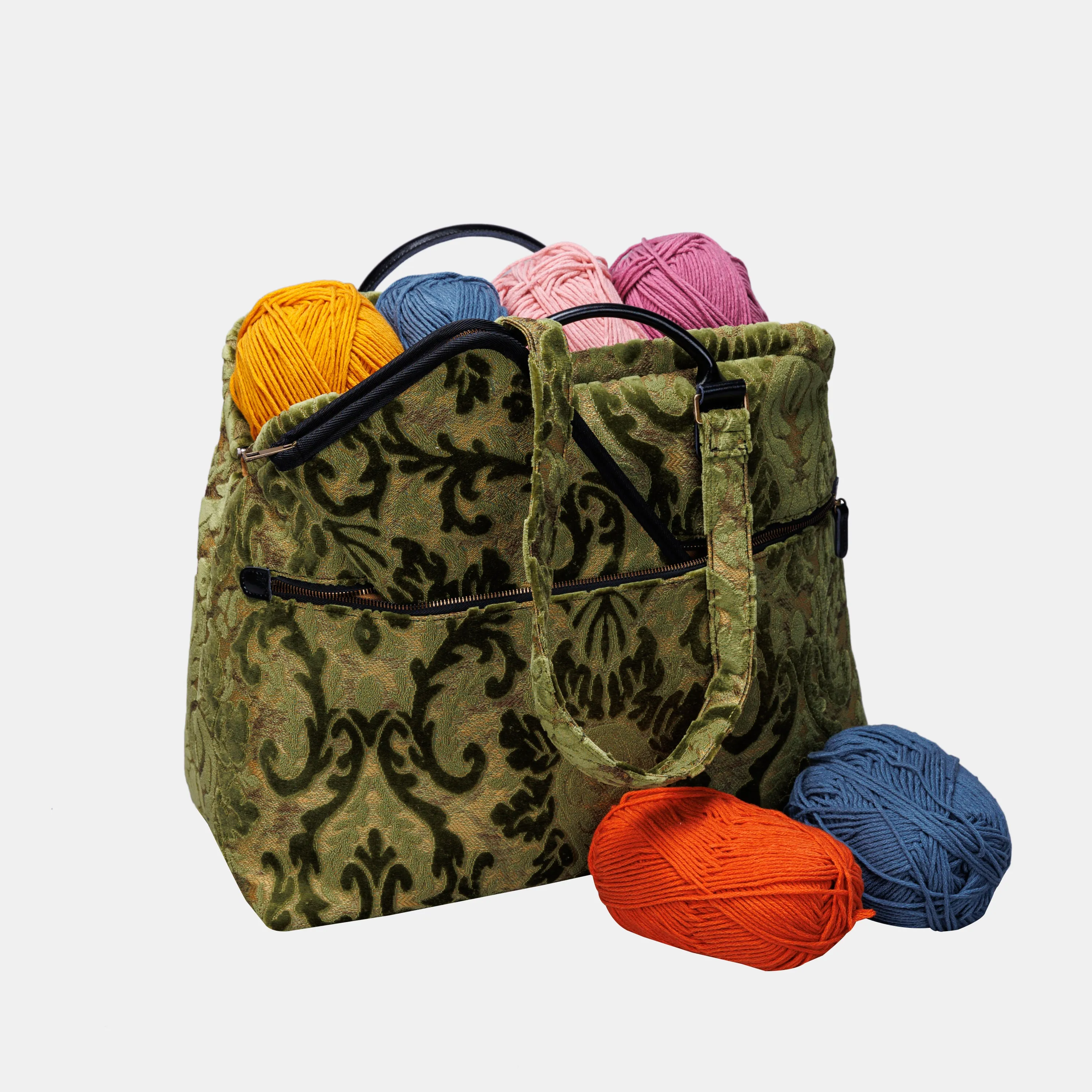 Burnout Velvet Fern Green Knitting Project Bag