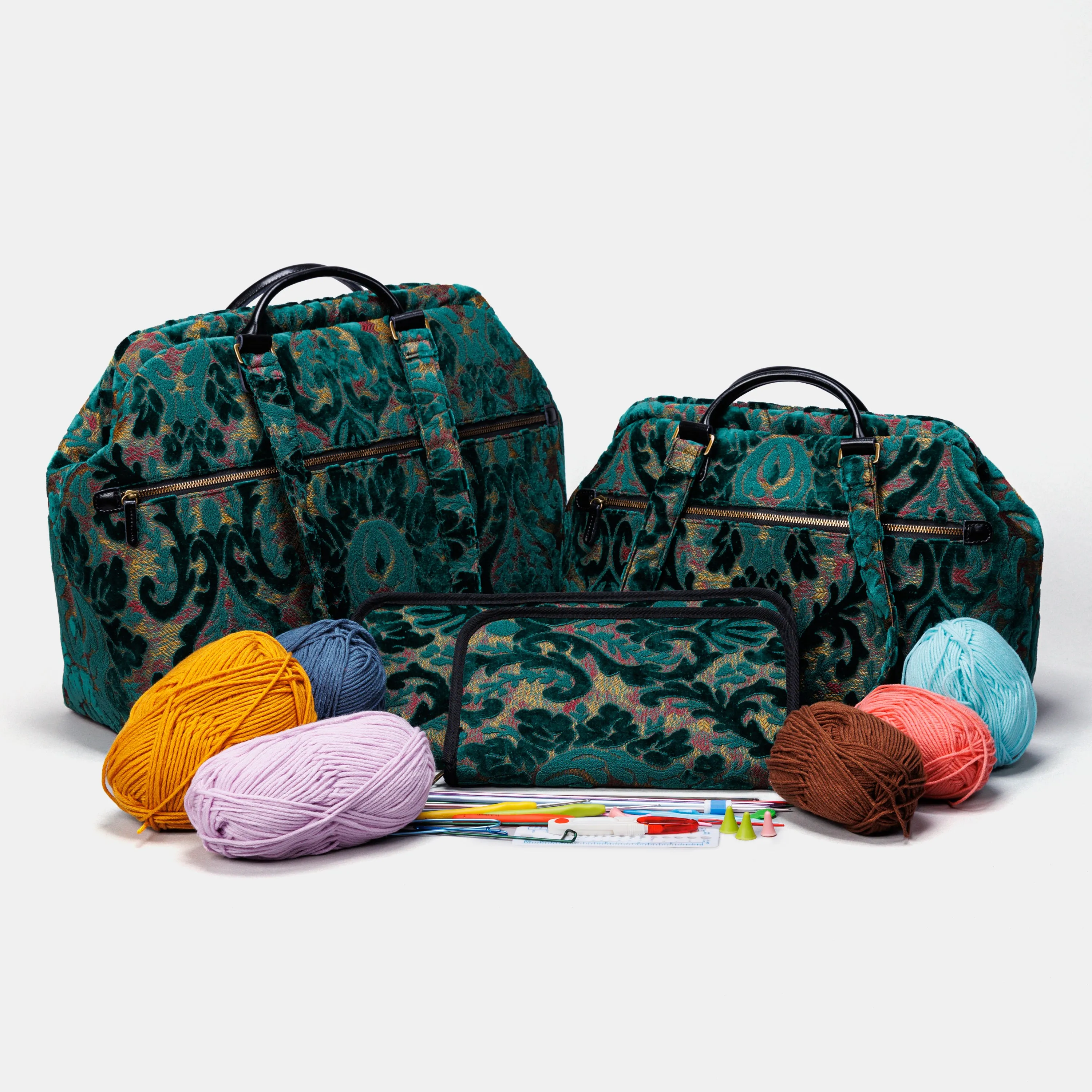 Burnout Velvet Jade Green Knitting Project Bag