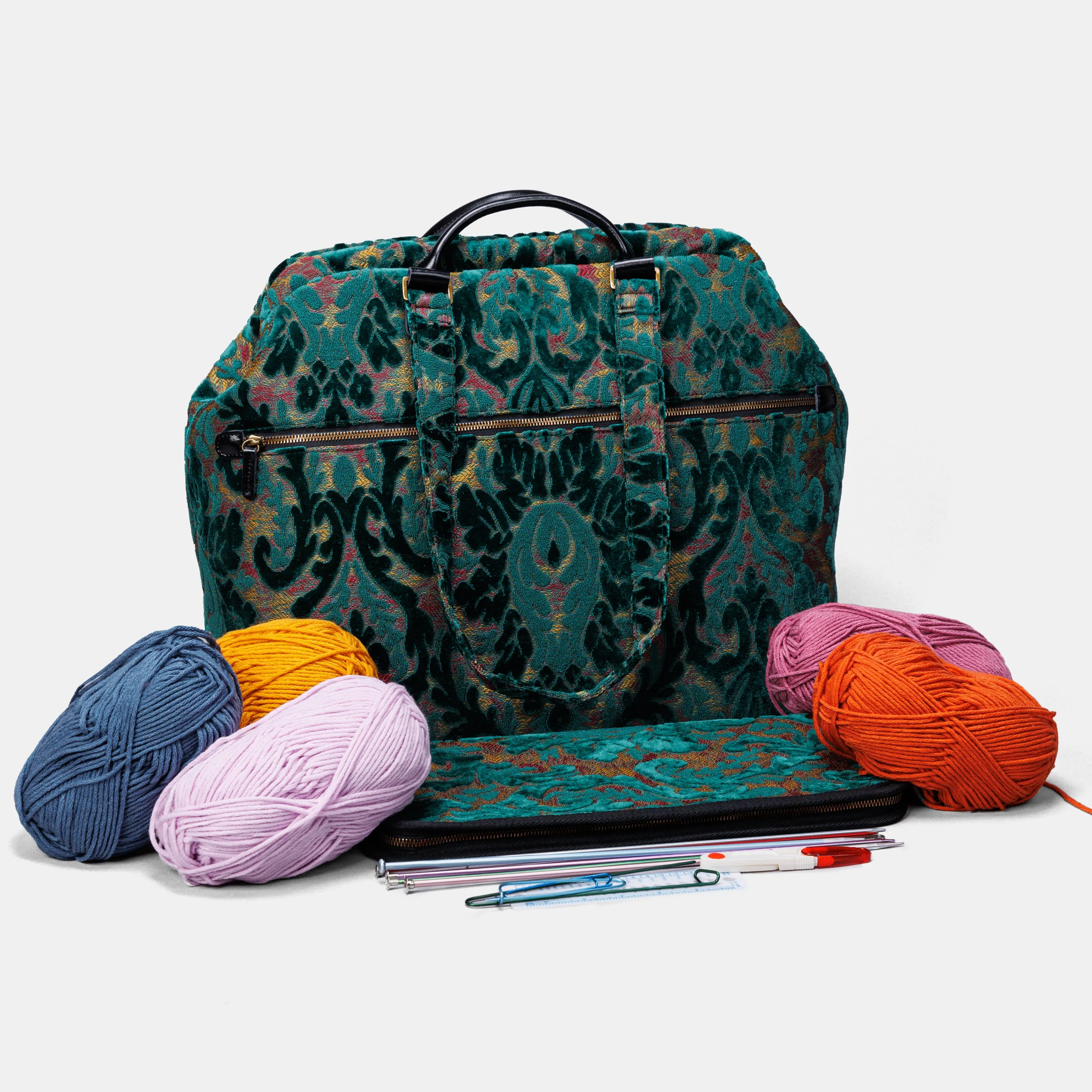Burnout Velvet Jade Green Knitting Project Bag