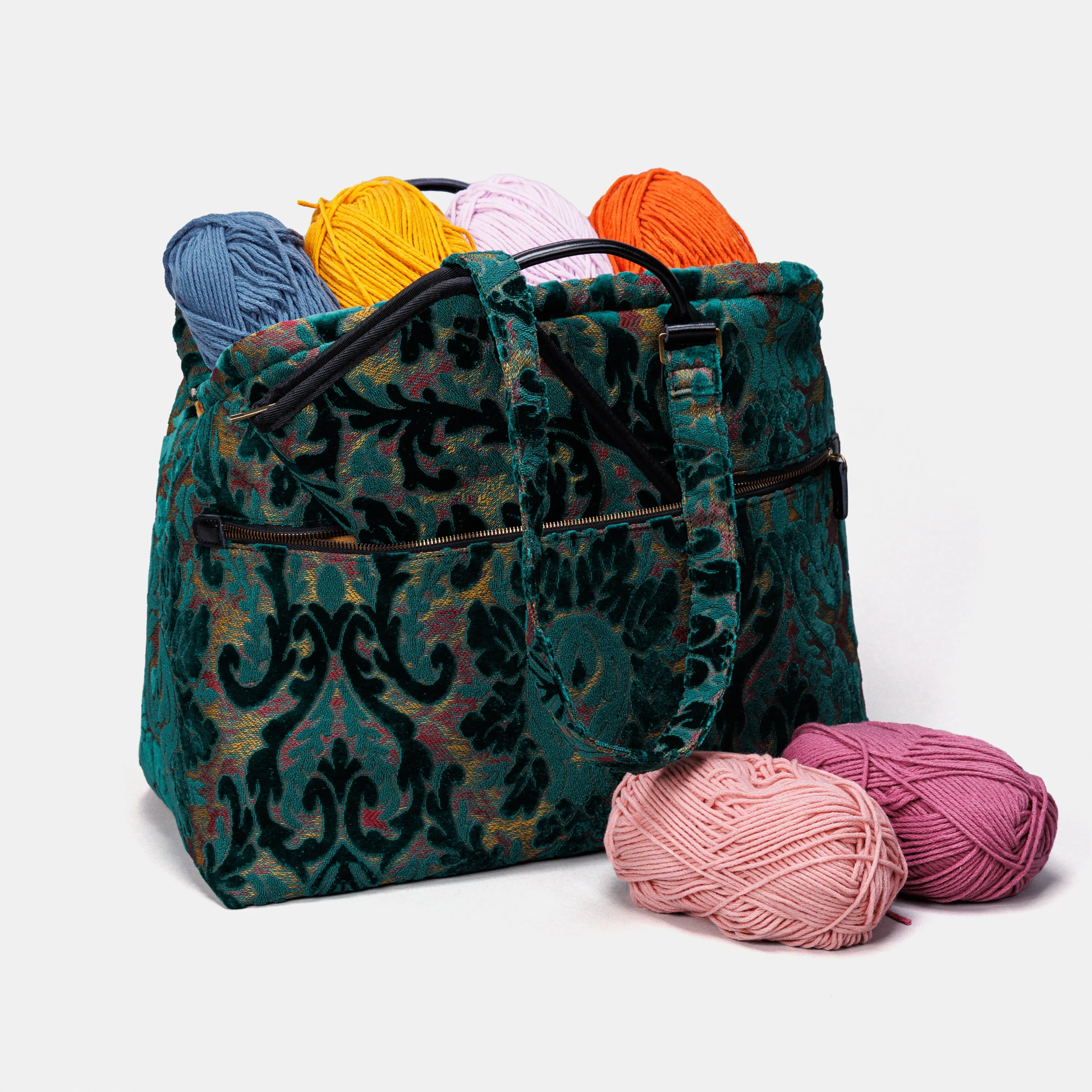 Burnout Velvet Jade Green Knitting Project Bag
