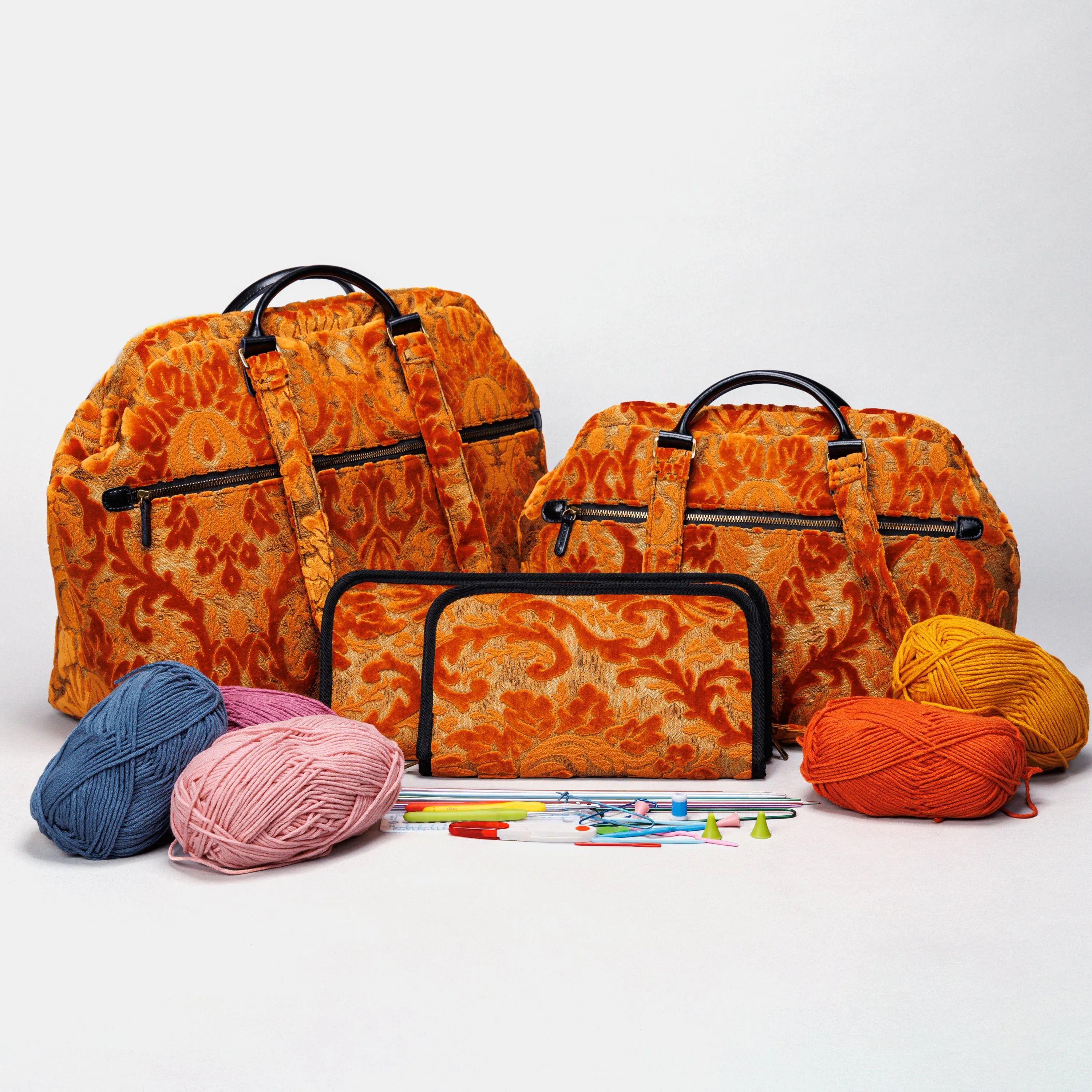 Burnout Velvet Orange Knitting Project Bag
