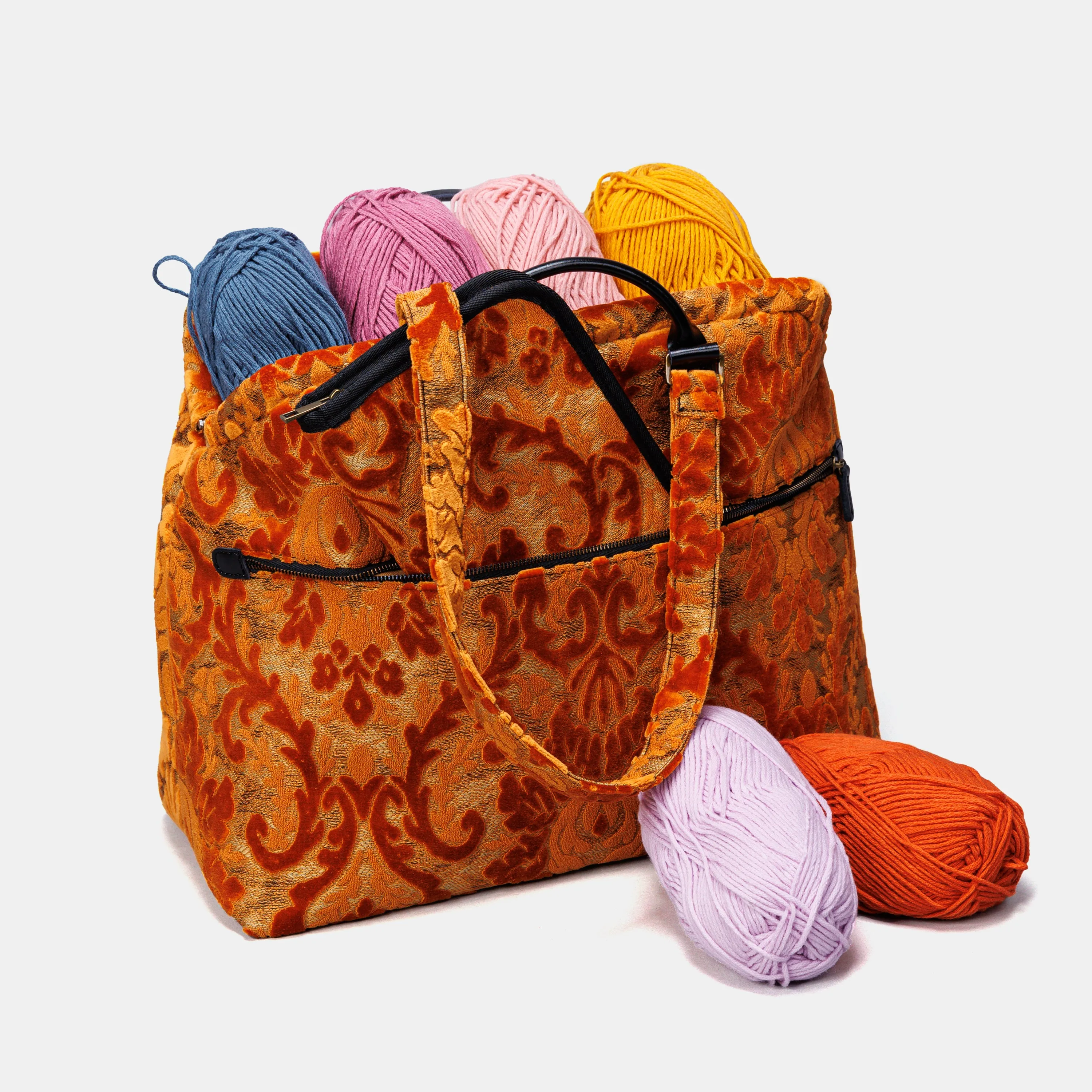 Burnout Velvet Orange Knitting Project Bag