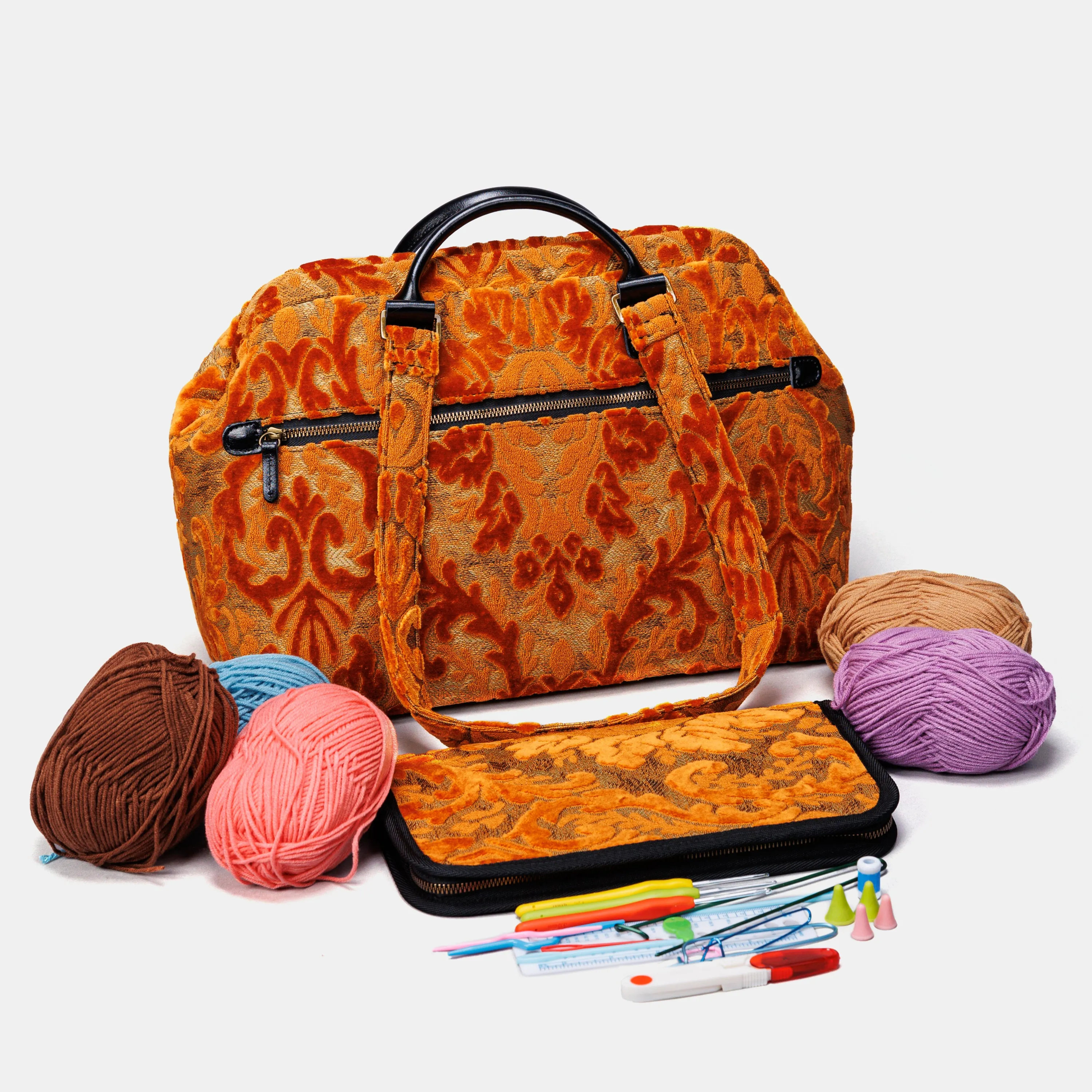 Burnout Velvet Orange Knitting Project Bag
