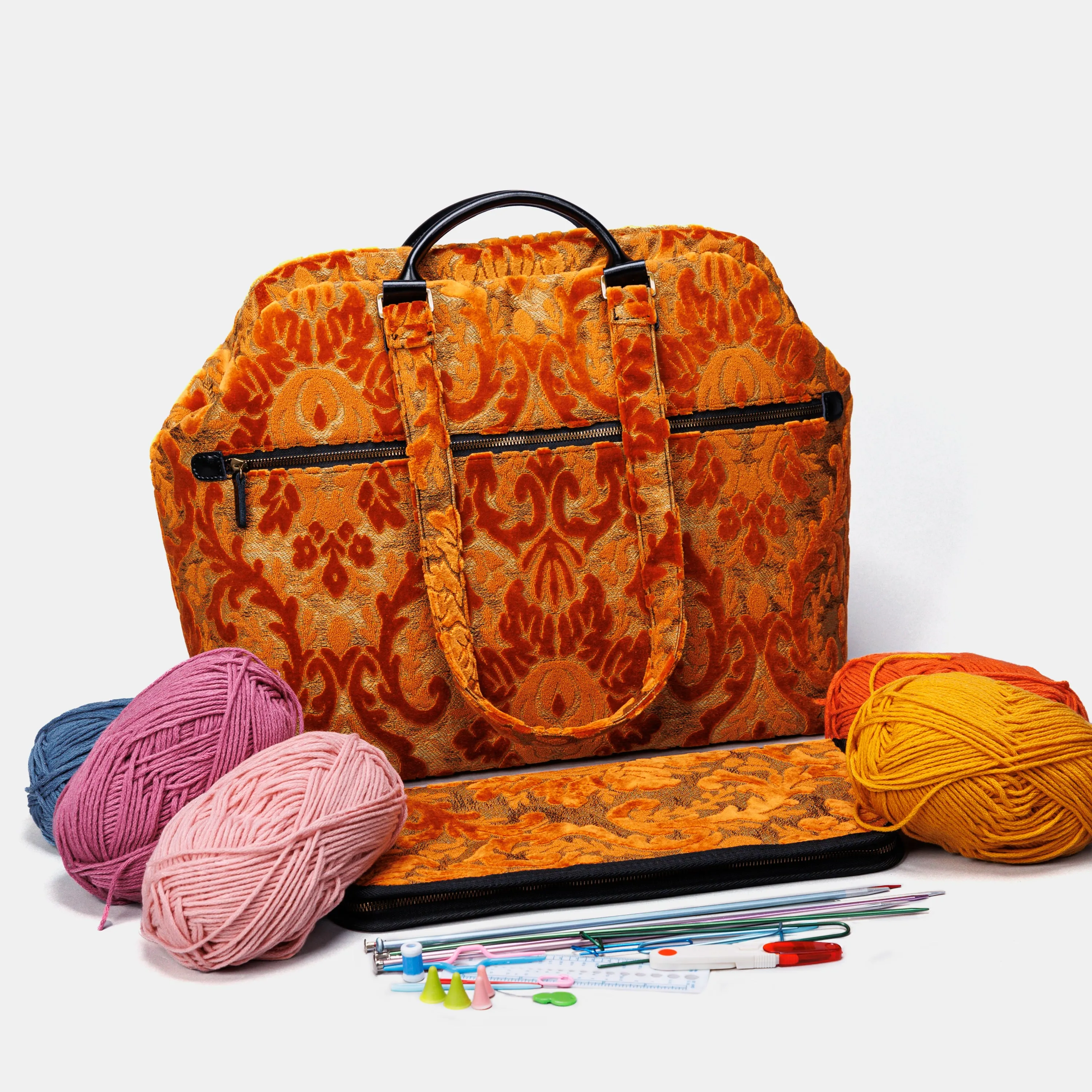 Burnout Velvet Orange Knitting Project Bag