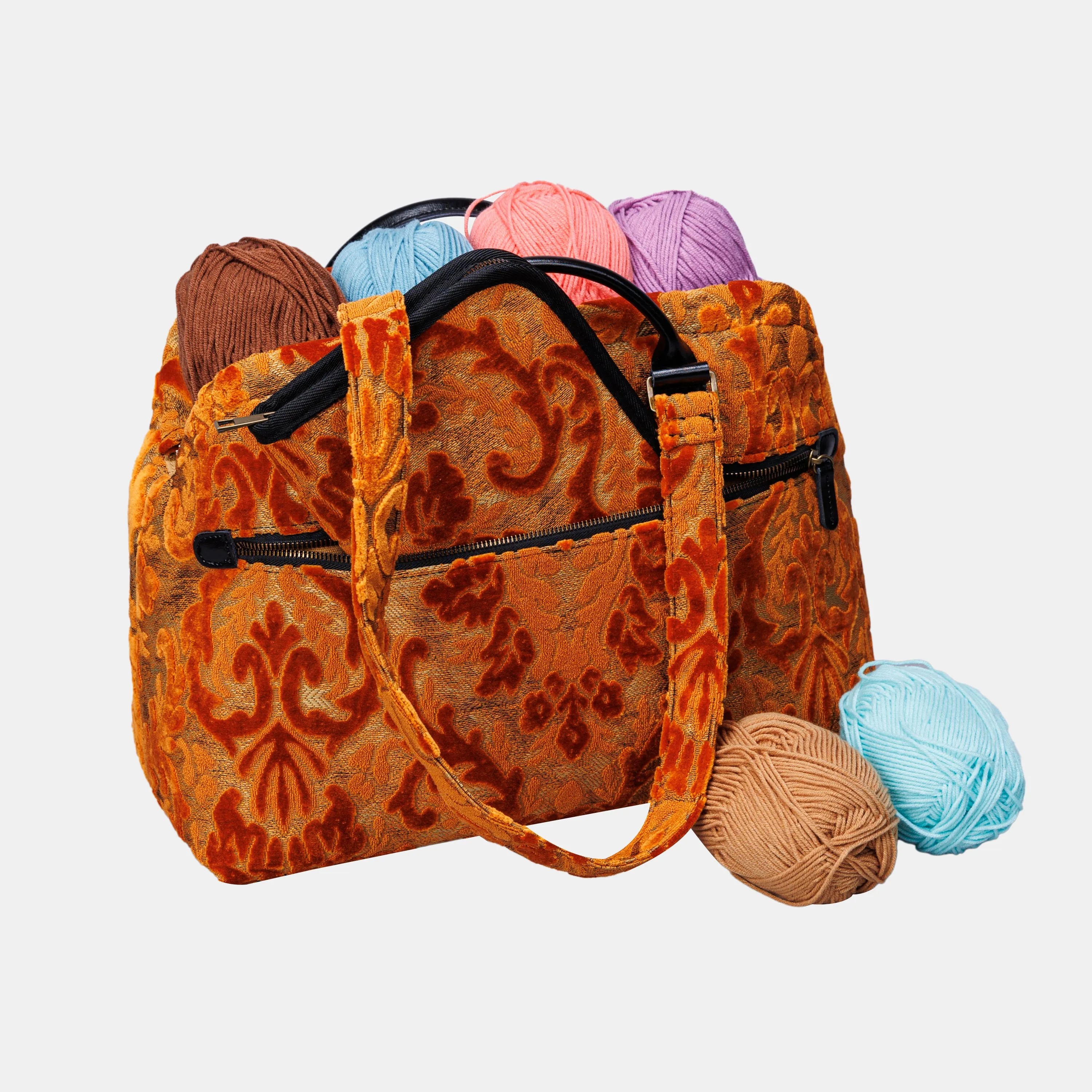 Burnout Velvet Orange Knitting Project Bag