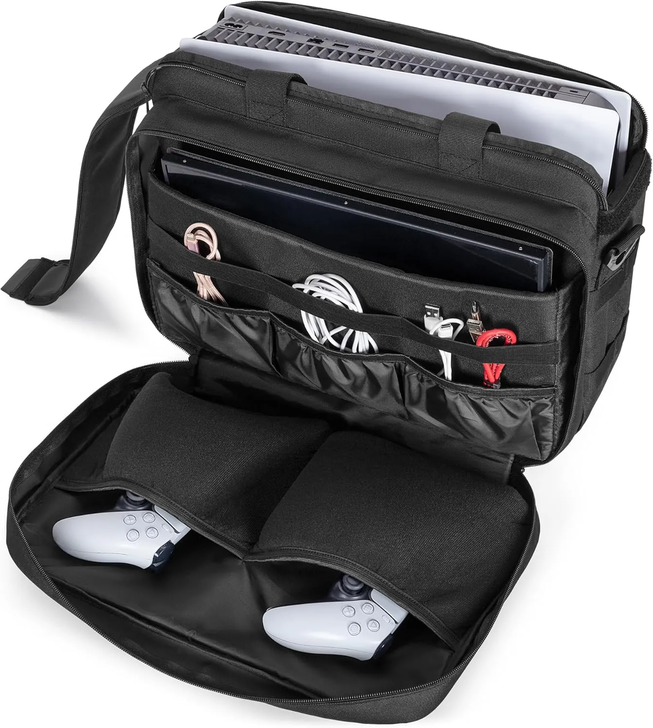 Carry Bag Compatible with Starlink Mini / PS5 Console, Outdoor Carrying Case with Multi-Pockets for 15.6'' Laptop, Controllers, Kickstand, Pipe Adapter
