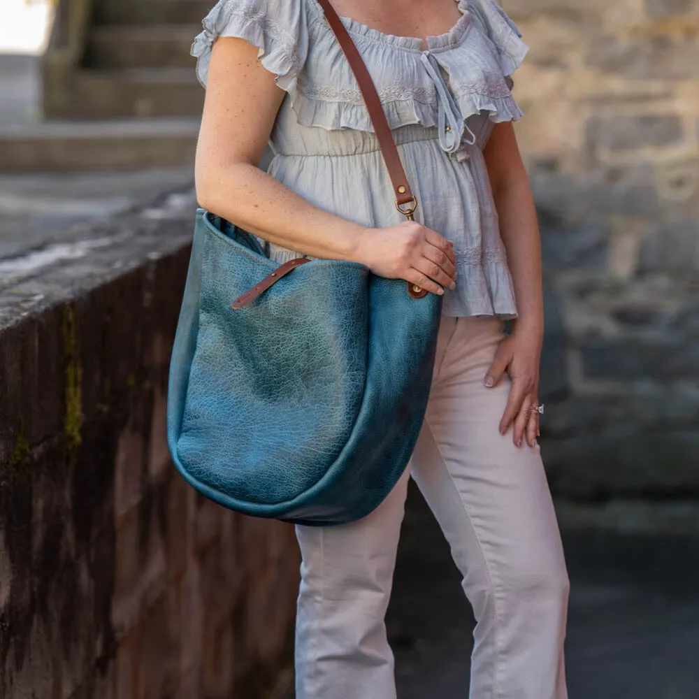 CELESTE LEATHER HOBO BAG - LARGE - COBALT BISON