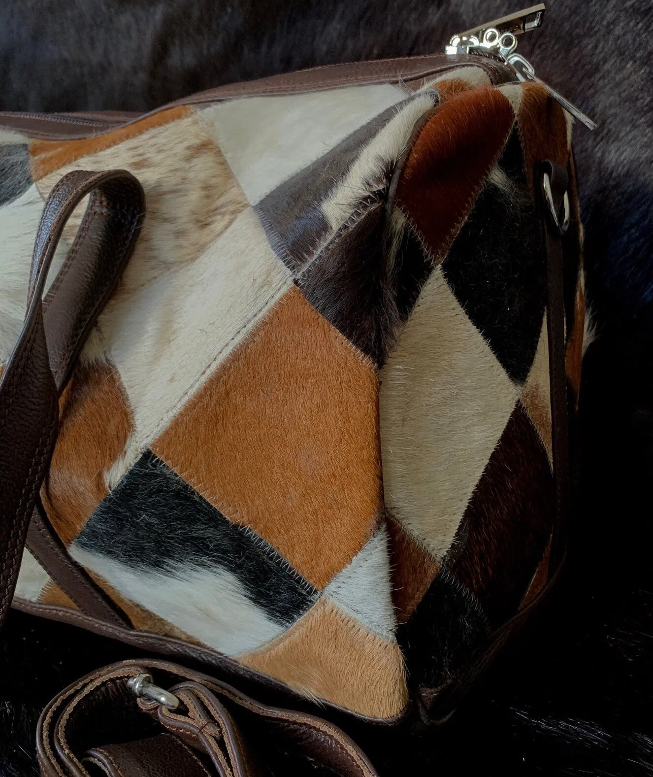 Cowhide Travel Bag Patchwork