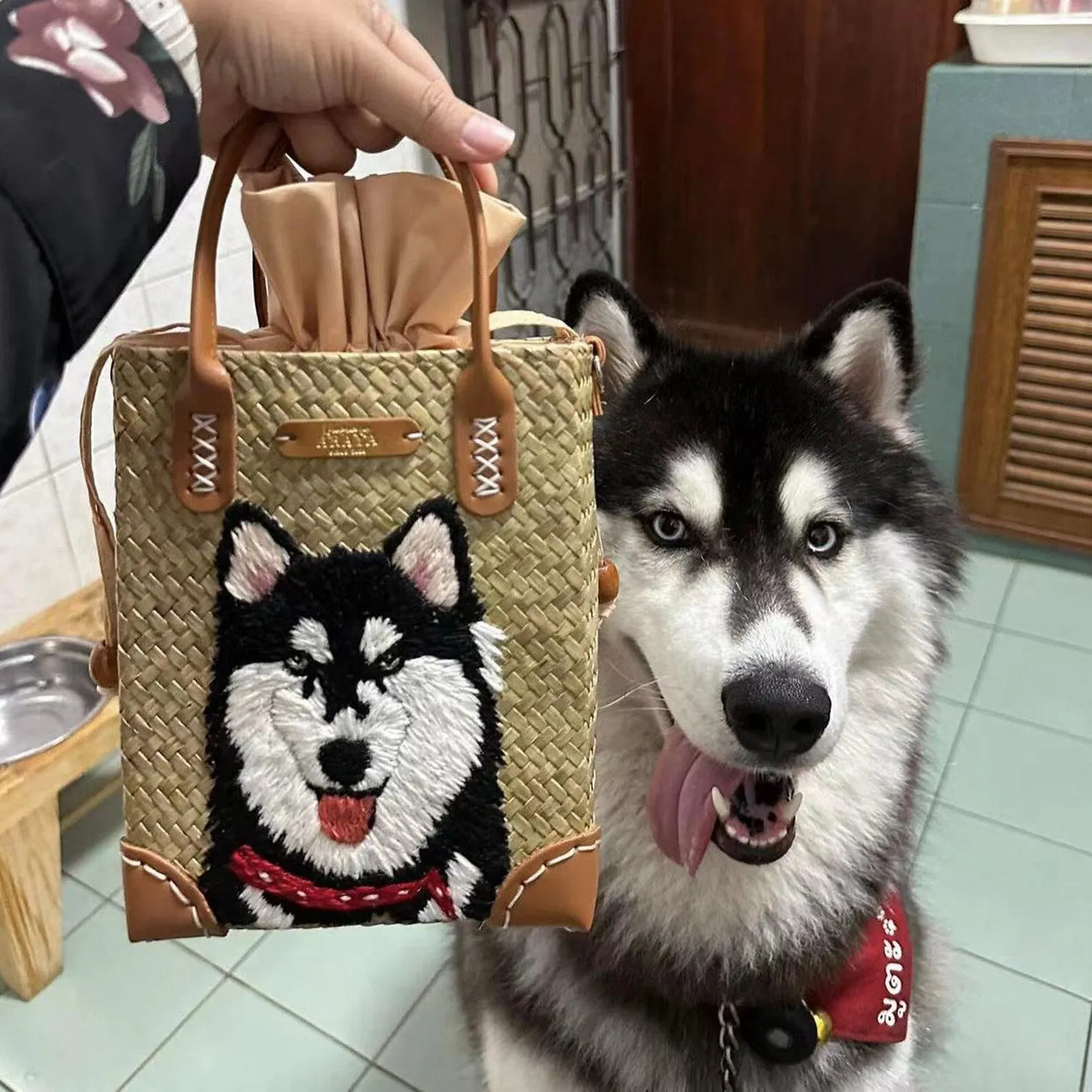 Custom Hand-Embroidered Pet Photo Hand Made Tote Bag Mini Bag Straw Bag Gifts for Her Personalized Gifts - Carry Your Beloved Pet Everywhere