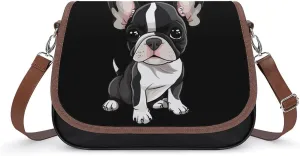 Cute Boston Terrier Dog Crossbody Purses for Women PU Leather Shoulder Bag Handbag Clucth