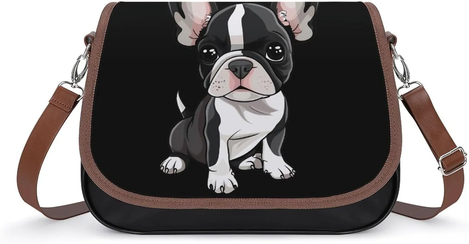 Cute Boston Terrier Dog Crossbody Purses for Women PU Leather Shoulder Bag Handbag Clucth