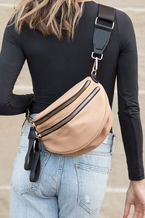 Double Zipper Nylon Crescent Sling Bag