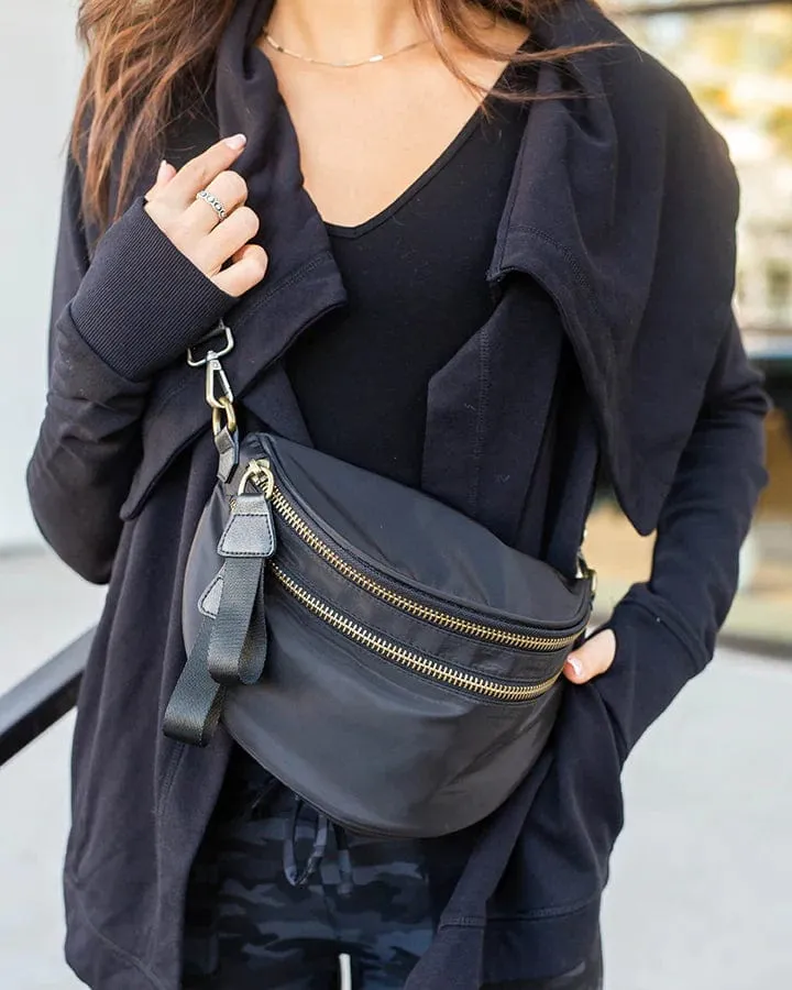 Double Zipper Nylon Crescent Sling Bag