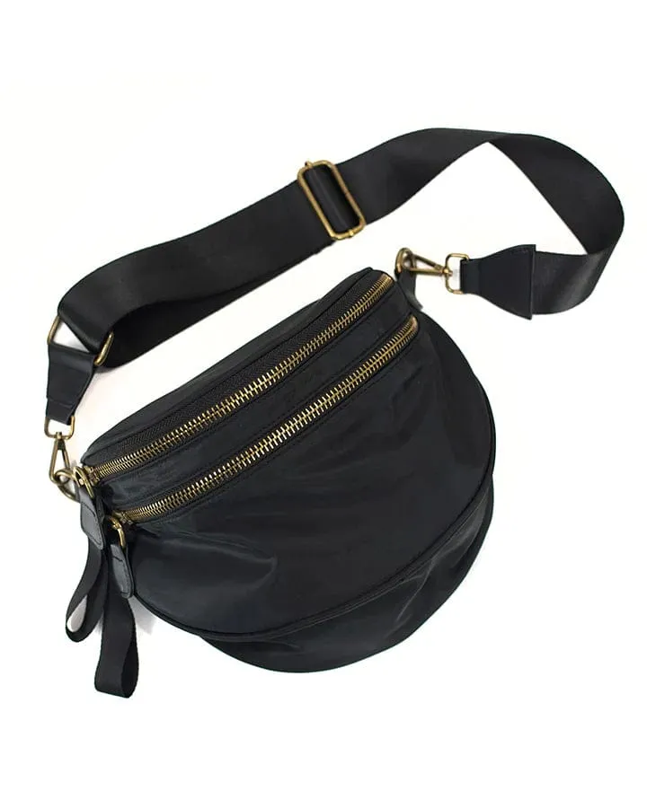 Double Zipper Nylon Crescent Sling Bag