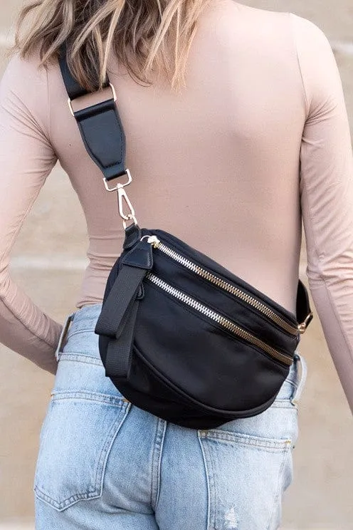 Double Zipper Nylon Crescent Sling Bag