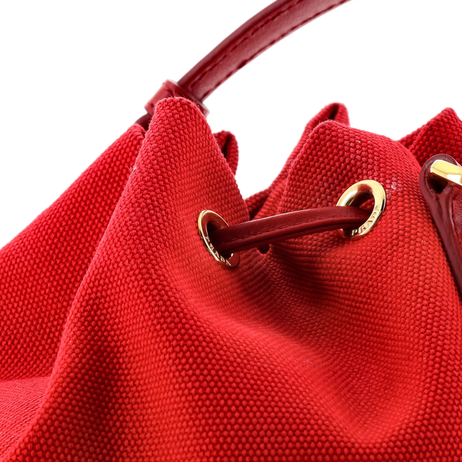 Drawstring Bucket Bag Printed Canvas and Wicker Small