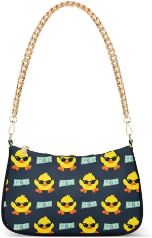 Duck Dollar Tote Bag Shoulder Bag Hobo Handbag for Women Ladies Mini Clutch Purse with Zipper Closure