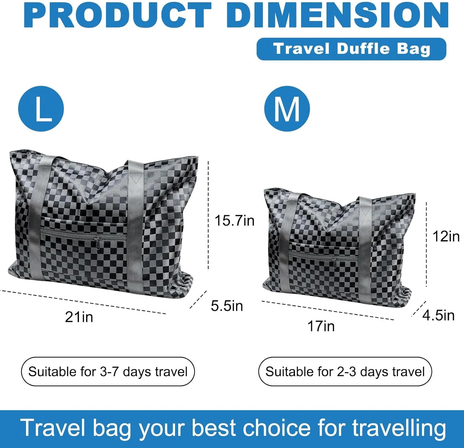 Duffle Bag For Travel,Travel Essentials Sport Gym Bag,Waterproof Weekenderbag Carry On Tote Bags,With Trolley Sleeve (Medium)