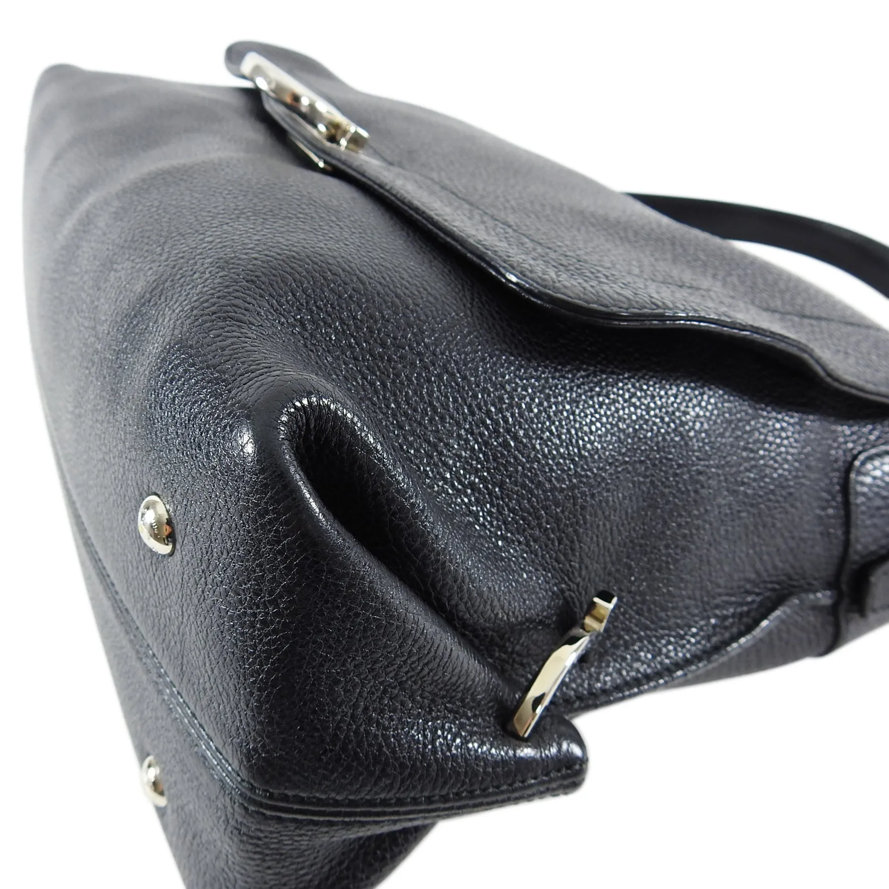 Ferragamo Black Grained Leather Sofia Hobo Bag