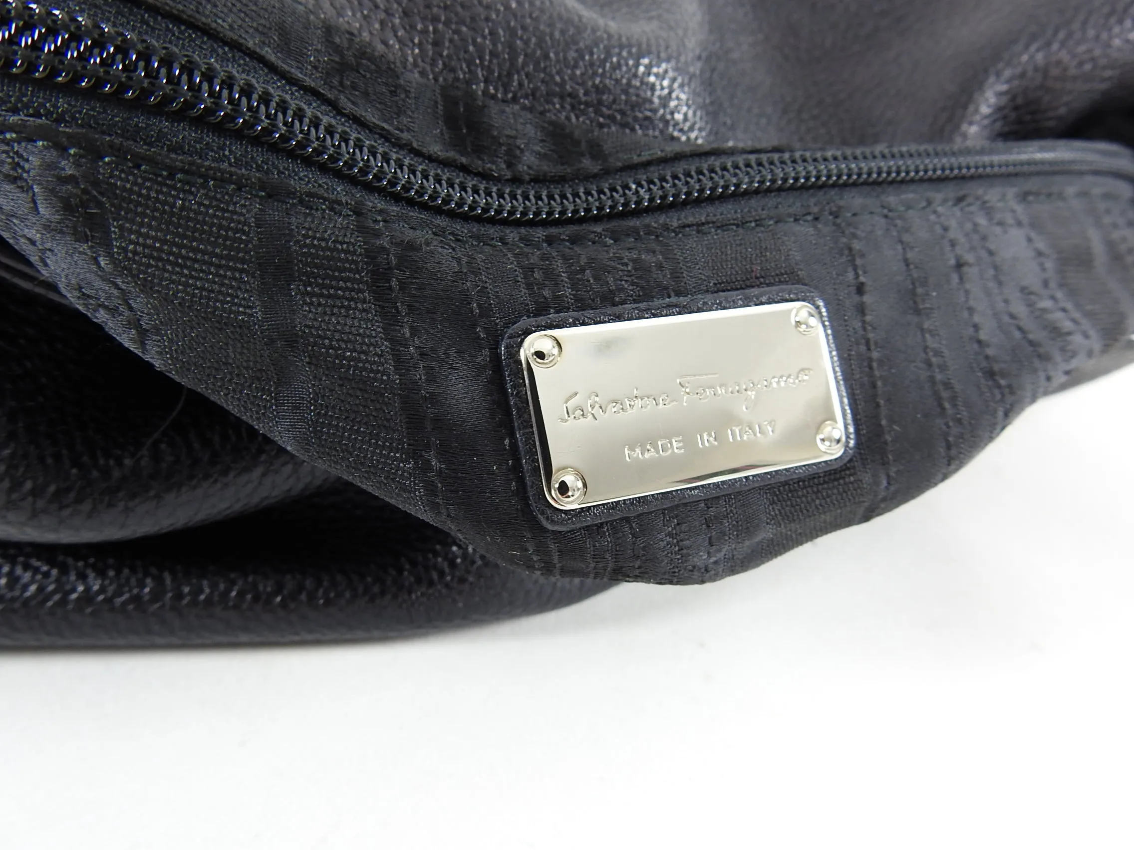 Ferragamo Black Grained Leather Sofia Hobo Bag