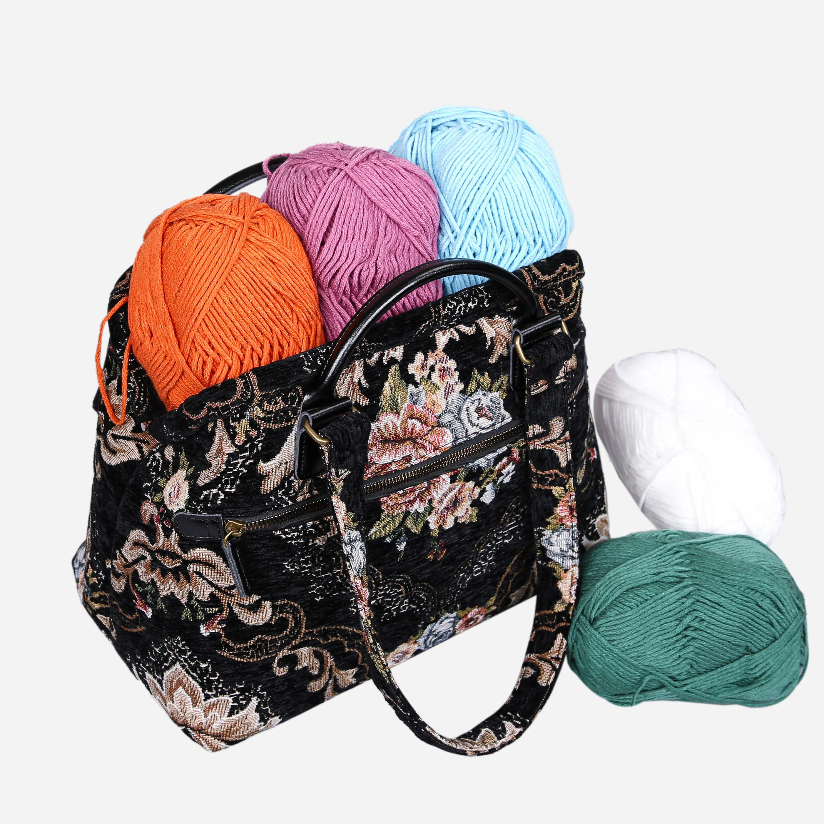 Floral BLK/BLK Knitting Project Bag