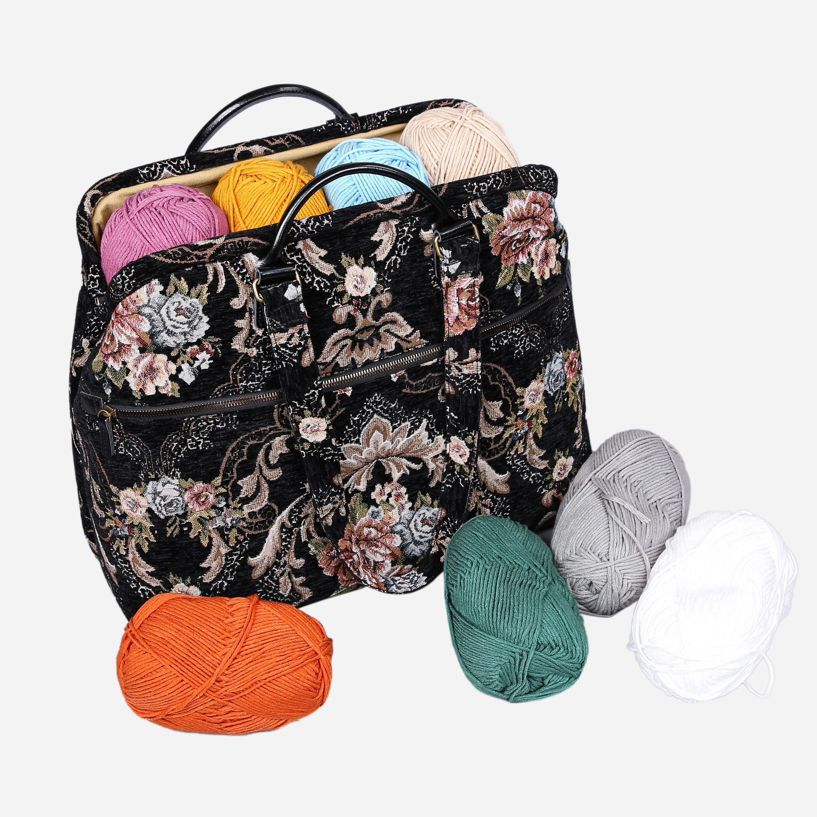 Floral BLK/BLK Knitting Project Bag