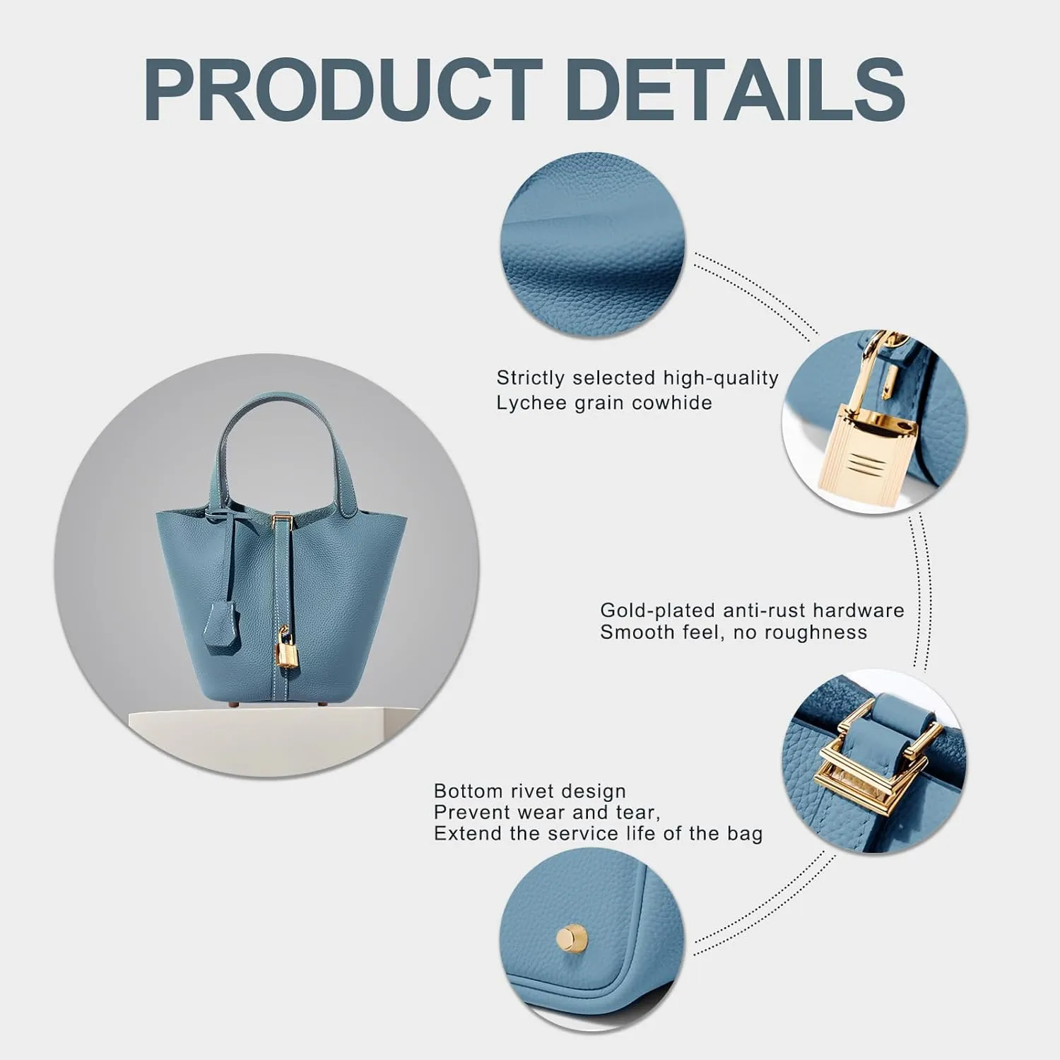 Genuine Leather Lock Design Bucket Bag Vegetable Basket, Versatile Shoulder Handbag Satchel Purses