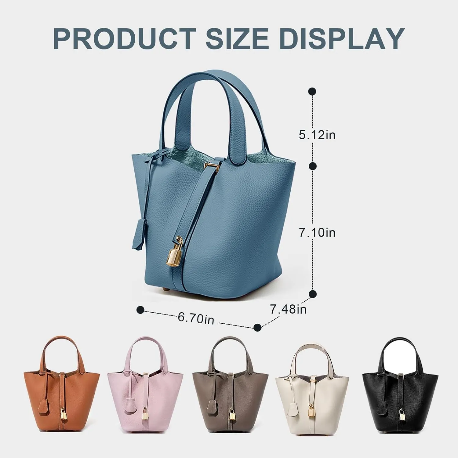 Genuine Leather Lock Design Bucket Bag Vegetable Basket, Versatile Shoulder Handbag Satchel Purses