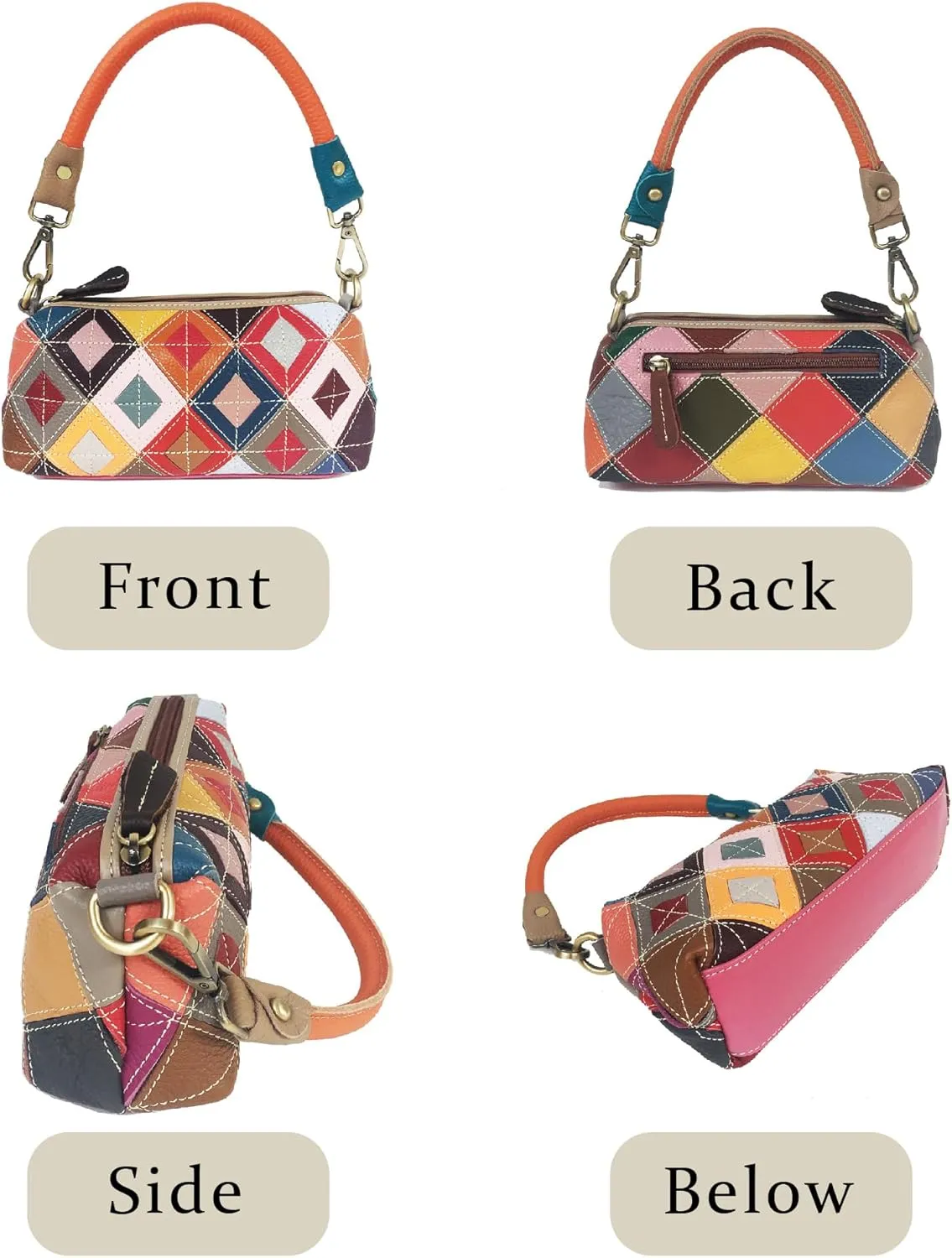 Handmade Cowhide Multi-color Block Random Stitching Unique Style Women's Bag - Crossbody, Shoulder and Handheld