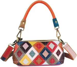 Handmade Cowhide Multi-color Block Random Stitching Unique Style Women's Bag - Crossbody, Shoulder and Handheld