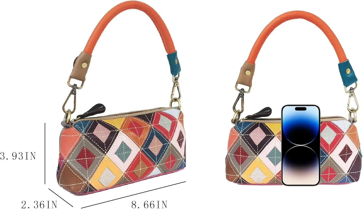 Handmade Cowhide Multi-color Block Random Stitching Unique Style Women's Bag - Crossbody, Shoulder and Handheld