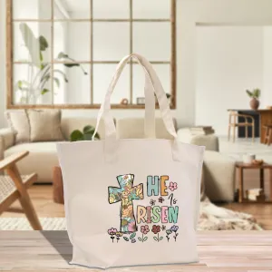 He is Risen Christian Cotton Canvas Tote Bag For Women Religious Gifts Church Tote Inspirational Bible Bag Gift For Religious Mother