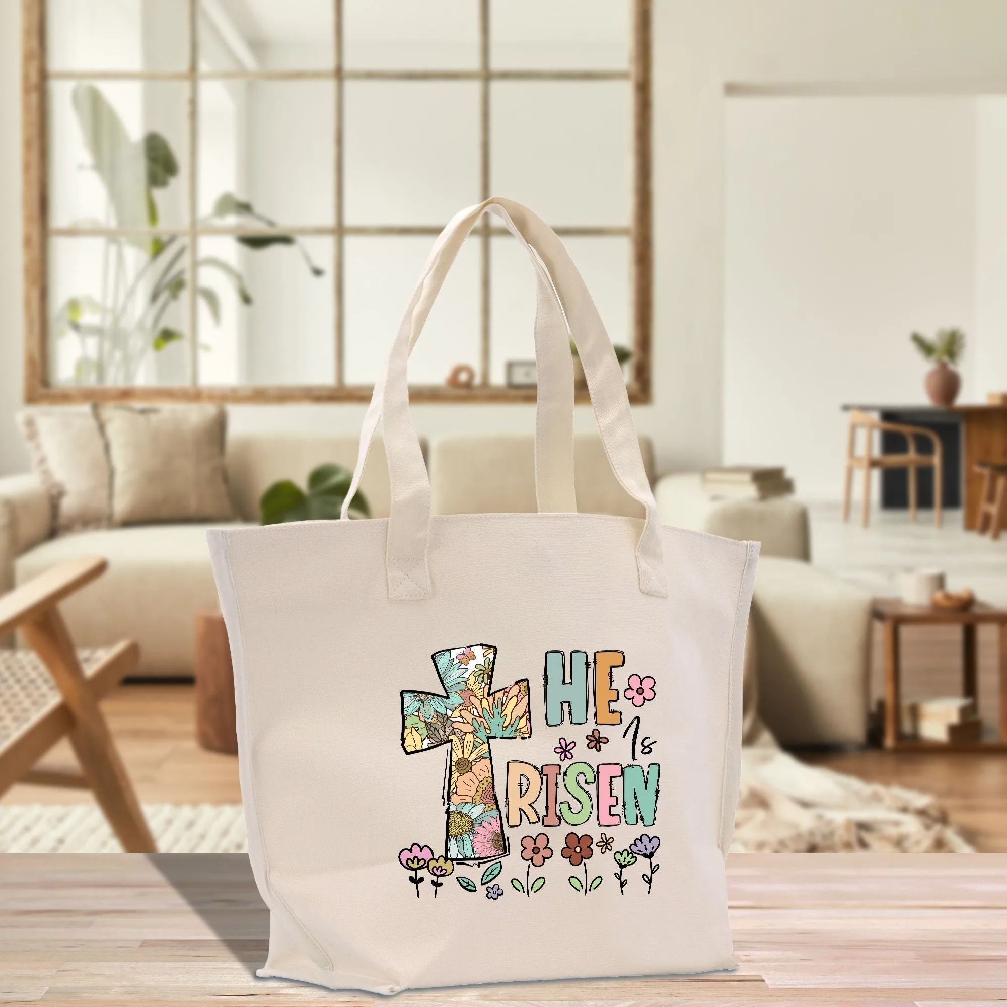 He is Risen Christian Cotton Canvas Tote Bag For Women Religious Gifts Church Tote Inspirational Bible Bag Gift For Religious Mother