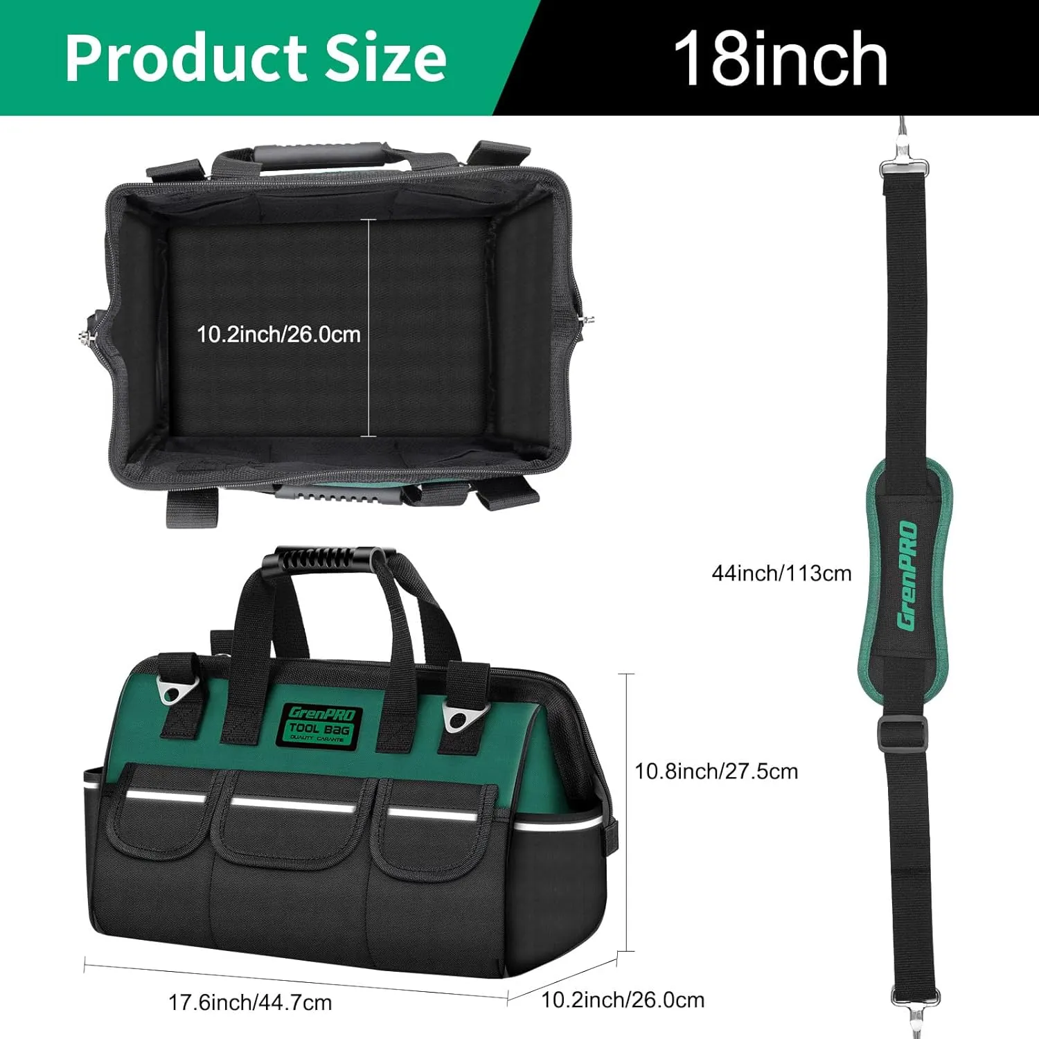Heavy Duty Tool Bag for Men, 18 Inch Wide Mouth Tool Bags Organizer, Soft Handle Toolbox Storage, Large Zipper Electrician Tool Bag