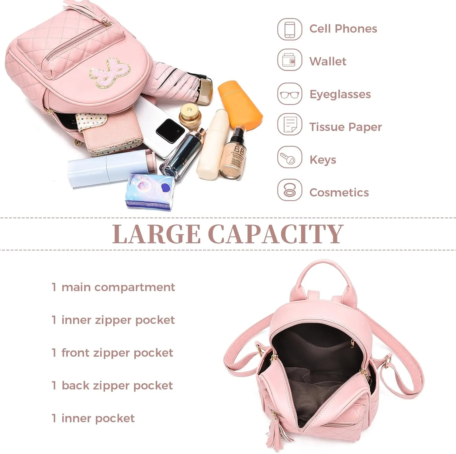 I IHAYNER Girls Bowknot Cute Leather Backpack Mini Backpack Purse for Women Small Bookbag Travel Daypacks with Charm Tassel Beige