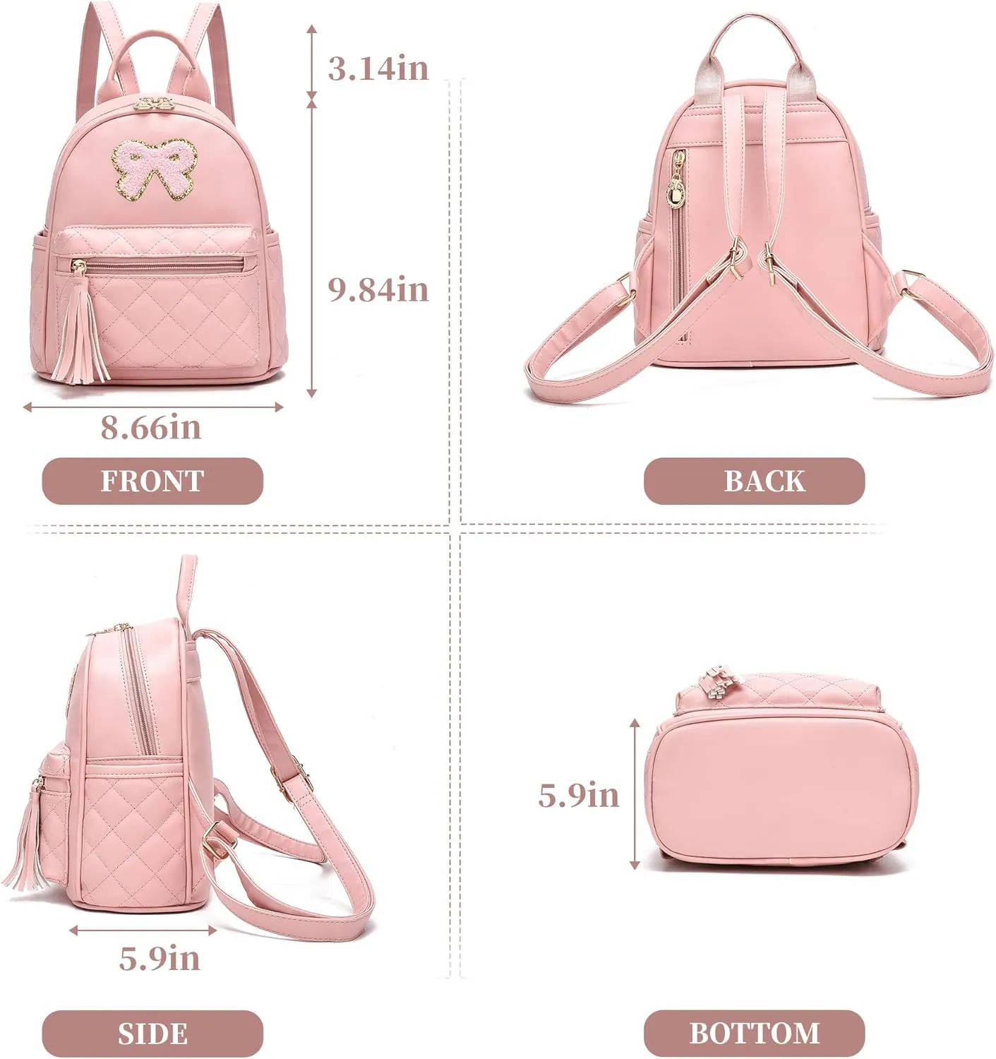 I IHAYNER Girls Bowknot Cute Leather Backpack Mini Backpack Purse for Women Small Bookbag Travel Daypacks with Charm Tassel Beige