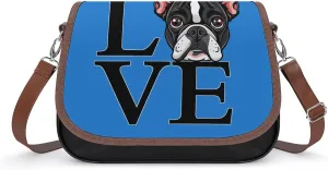 I Love Boston Terriers Crossbody Purses for Women PU Leather Shoulder Bag Handbag Clucth