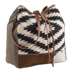 KB271 - KB271-BUCKET BAG Real Cowhide Leather and Upcycled Canvas Ladies Bag 13 x 13 - KB271