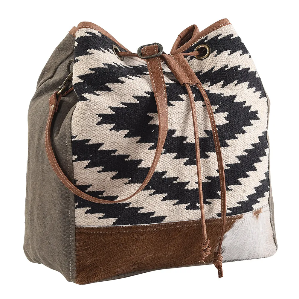 KB271 - KB271-BUCKET BAG Real Cowhide Leather and Upcycled Canvas Ladies Bag 13 x 13 - KB271