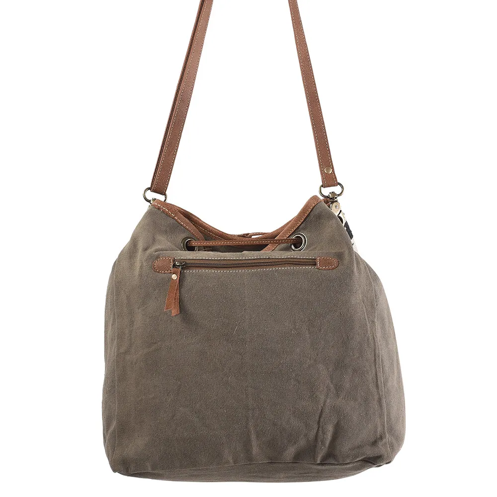 KB271 - KB271-BUCKET BAG Real Cowhide Leather and Upcycled Canvas Ladies Bag 13 x 13 - KB271
